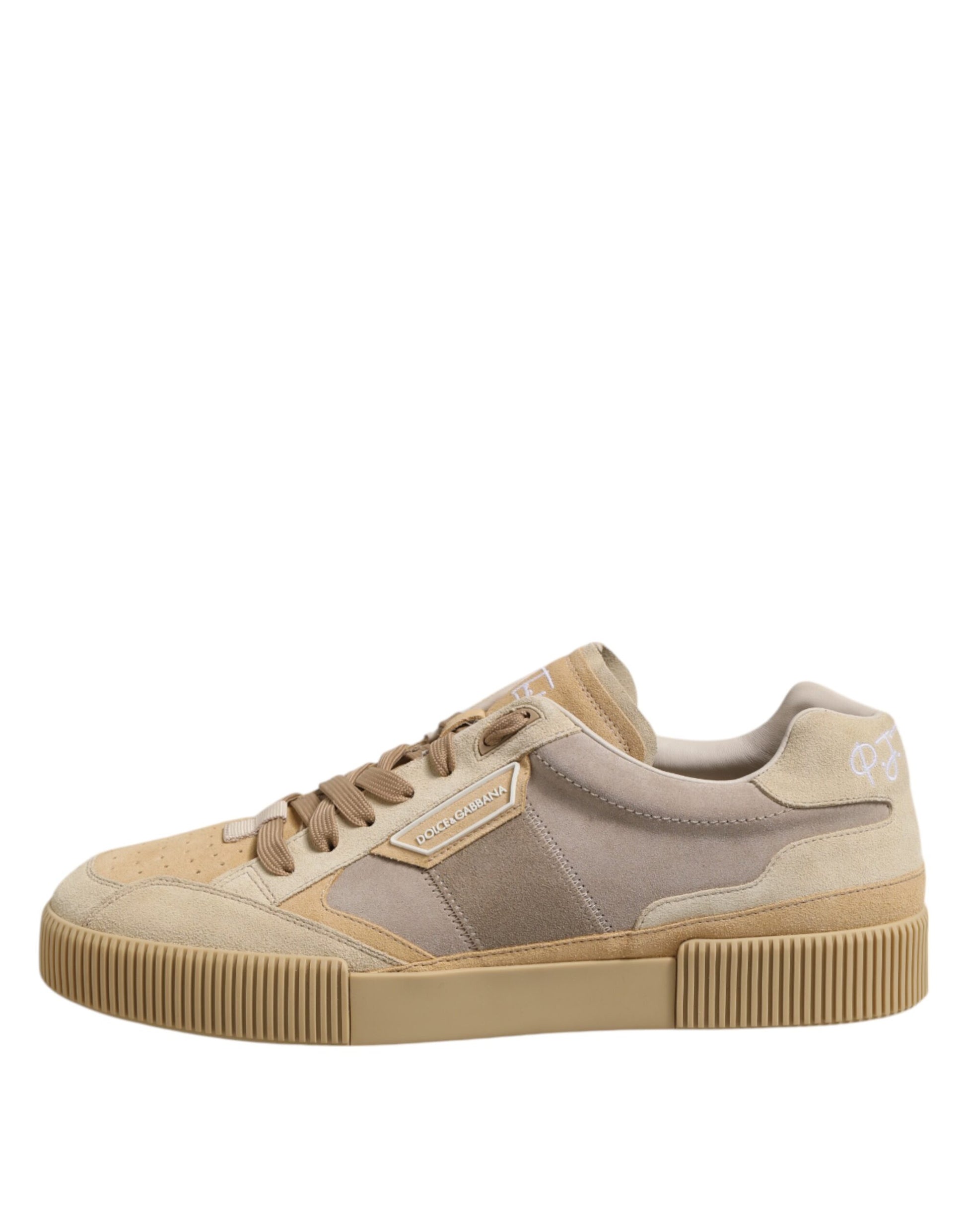 Dolce & Gabbana Beige Leather Low Top Lace Up Sneakers Shoes by Dolce & Gabbana