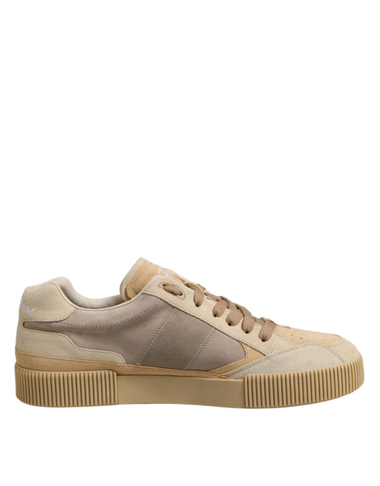 Dolce & Gabbana Beige Leather Low Top Lace Up Sneakers Shoes by Dolce & Gabbana