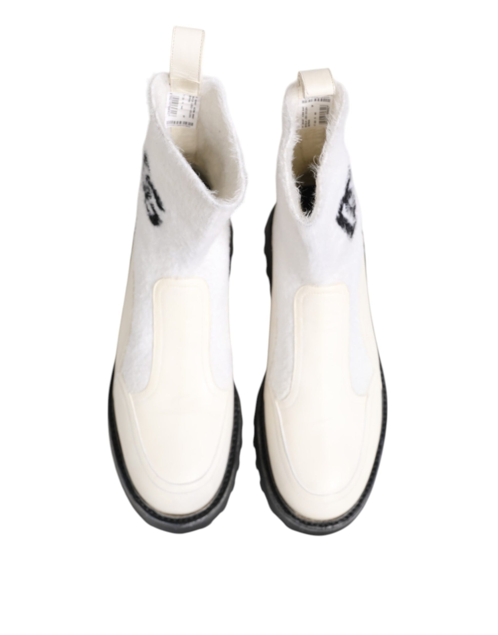 Dolce & Gabbana White Beige DG Logo Mid Calf Boots Shoes by Dolce & Gabbana