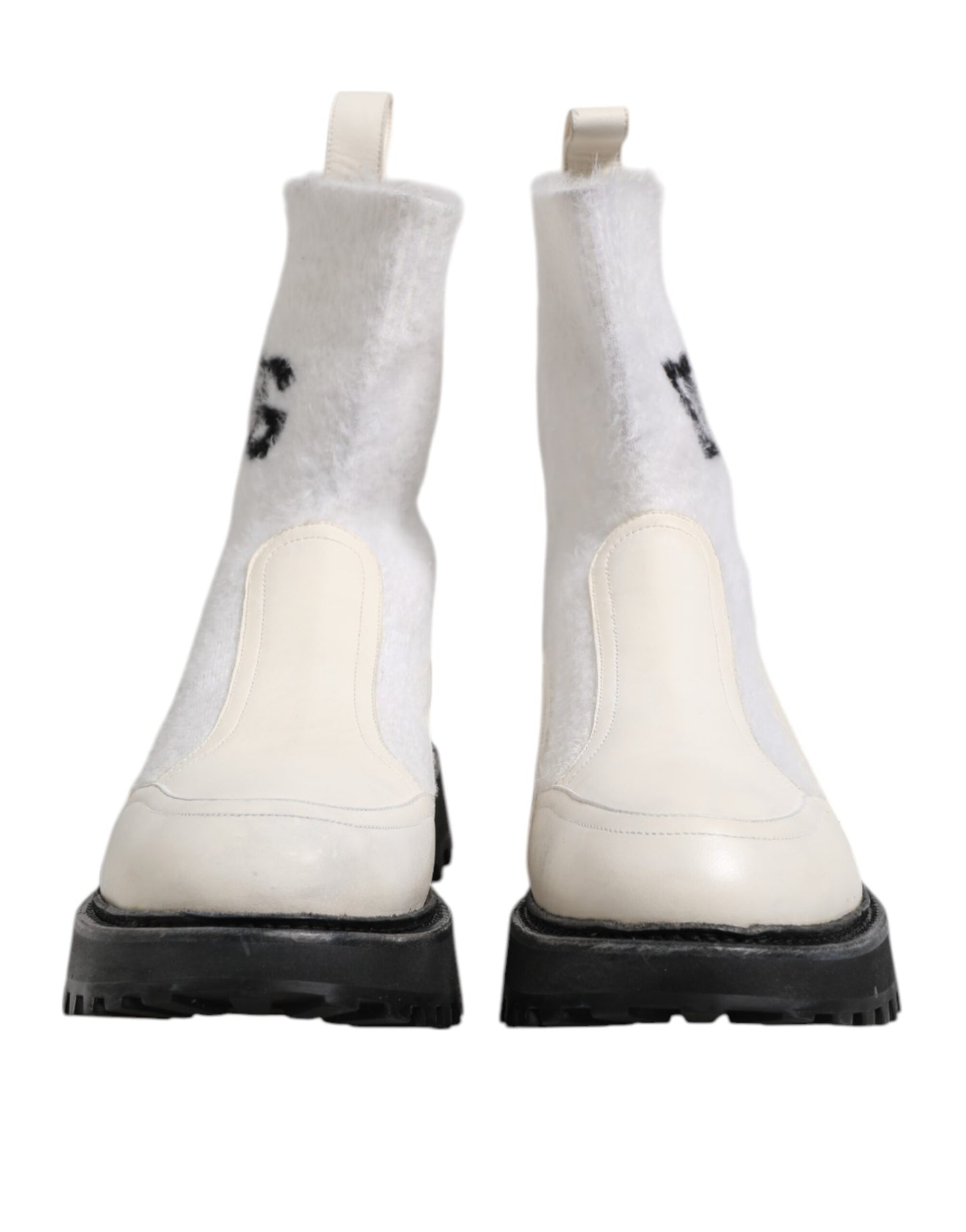 Dolce & Gabbana White Beige DG Logo Mid Calf Boots Shoes by Dolce & Gabbana