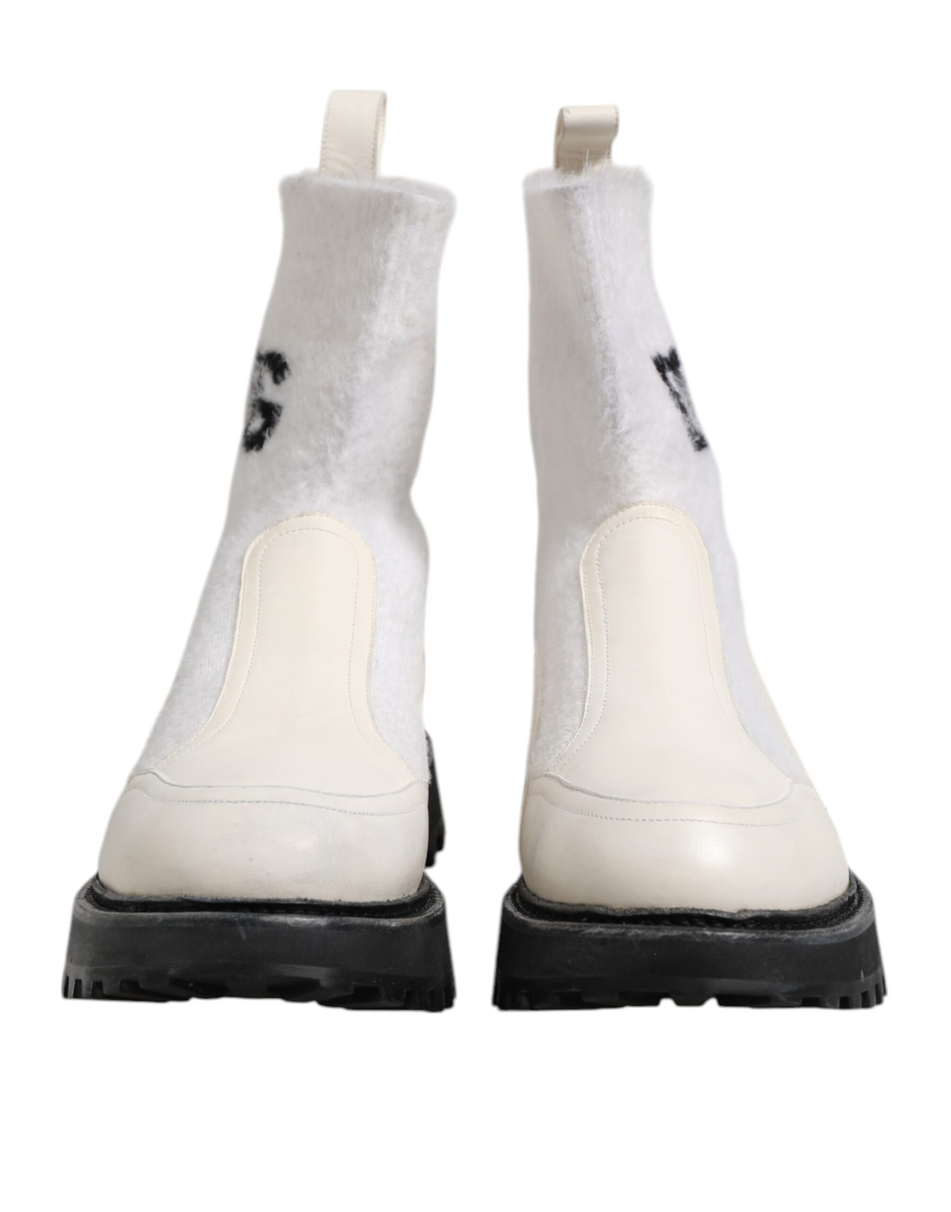 Dolce & Gabbana White Beige DG Logo Mid Calf Boots Shoes by Dolce & Gabbana