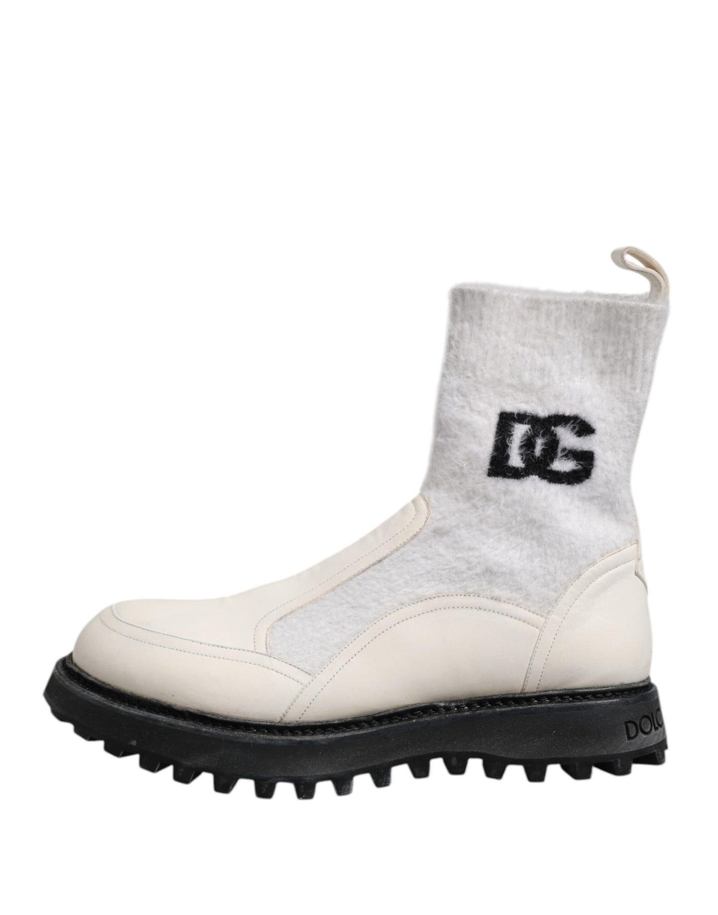 Dolce & Gabbana White Beige DG Logo Mid Calf Boots Shoes by Dolce & Gabbana