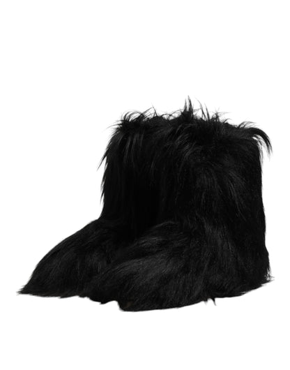 Dolce & Gabbana Black Faux Fur Mid Calf Boots Shoes by Dolce & Gabbana