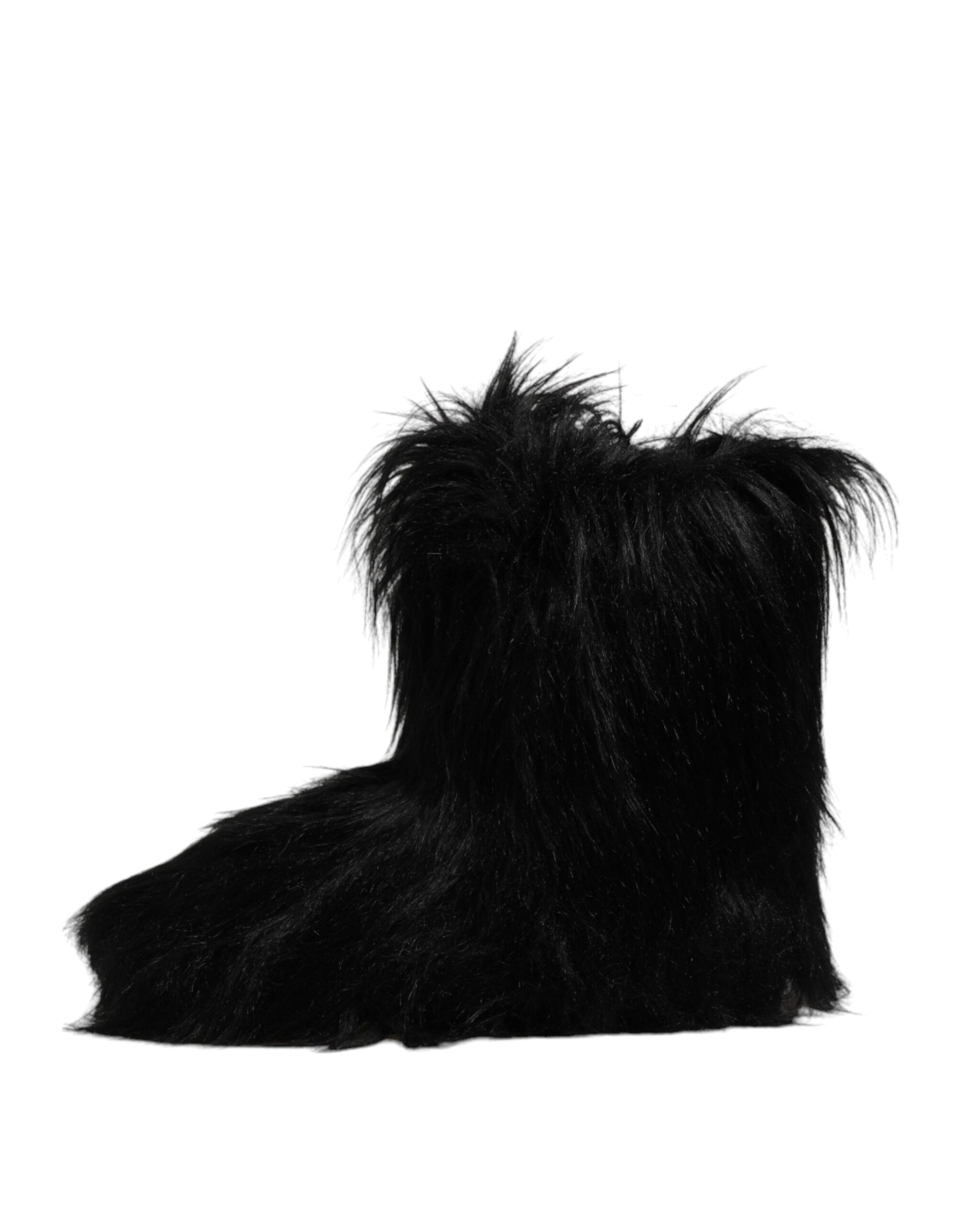 Dolce & Gabbana Black Faux Fur Mid Calf Boots Shoes by Dolce & Gabbana