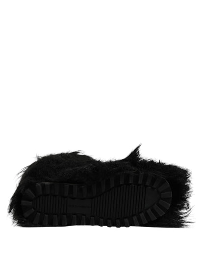Dolce & Gabbana Black Faux Fur Mid Calf Boots Shoes by Dolce & Gabbana