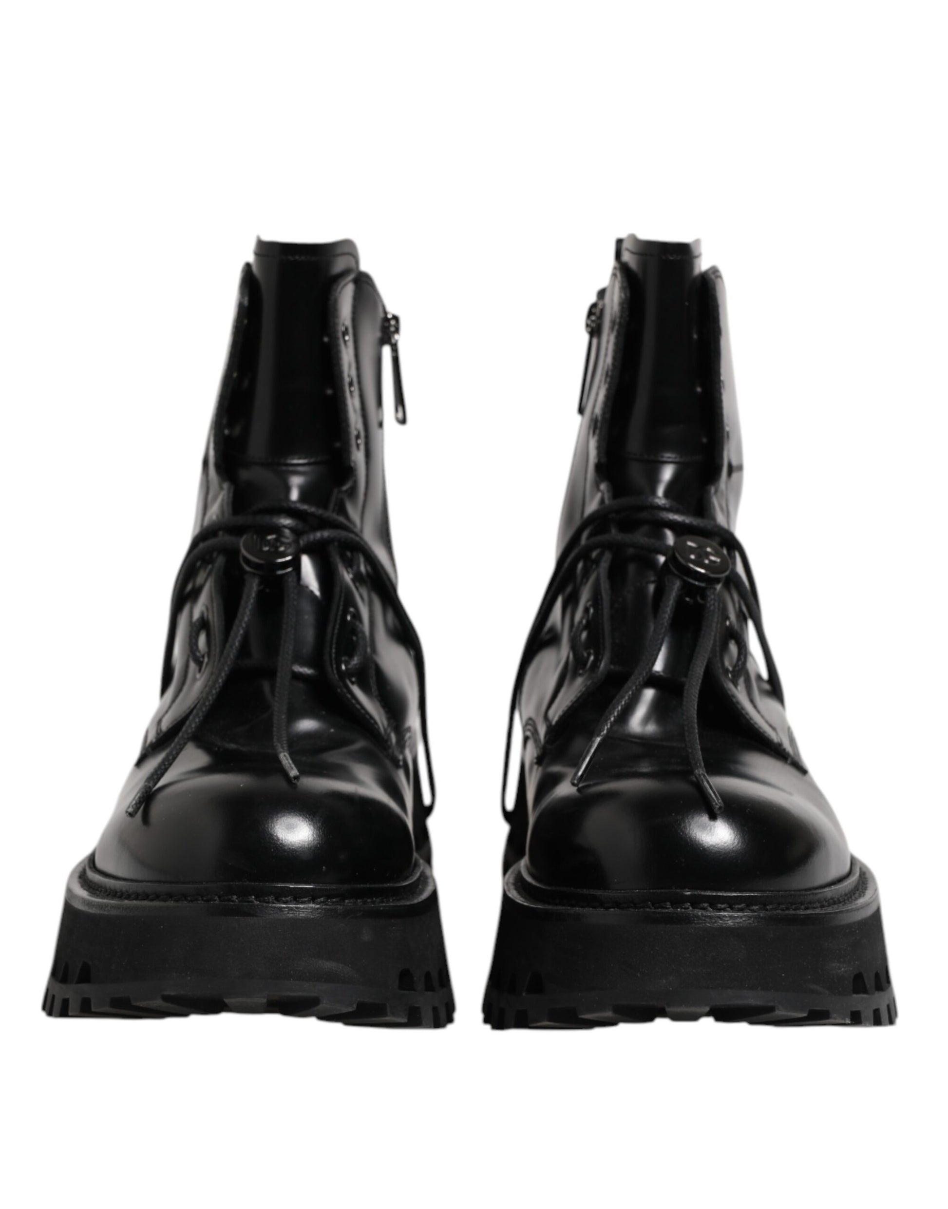 Dolce & Gabbana Black Leather Logo Ankle Boots Lace Up Shoes by Dolce & Gabbana