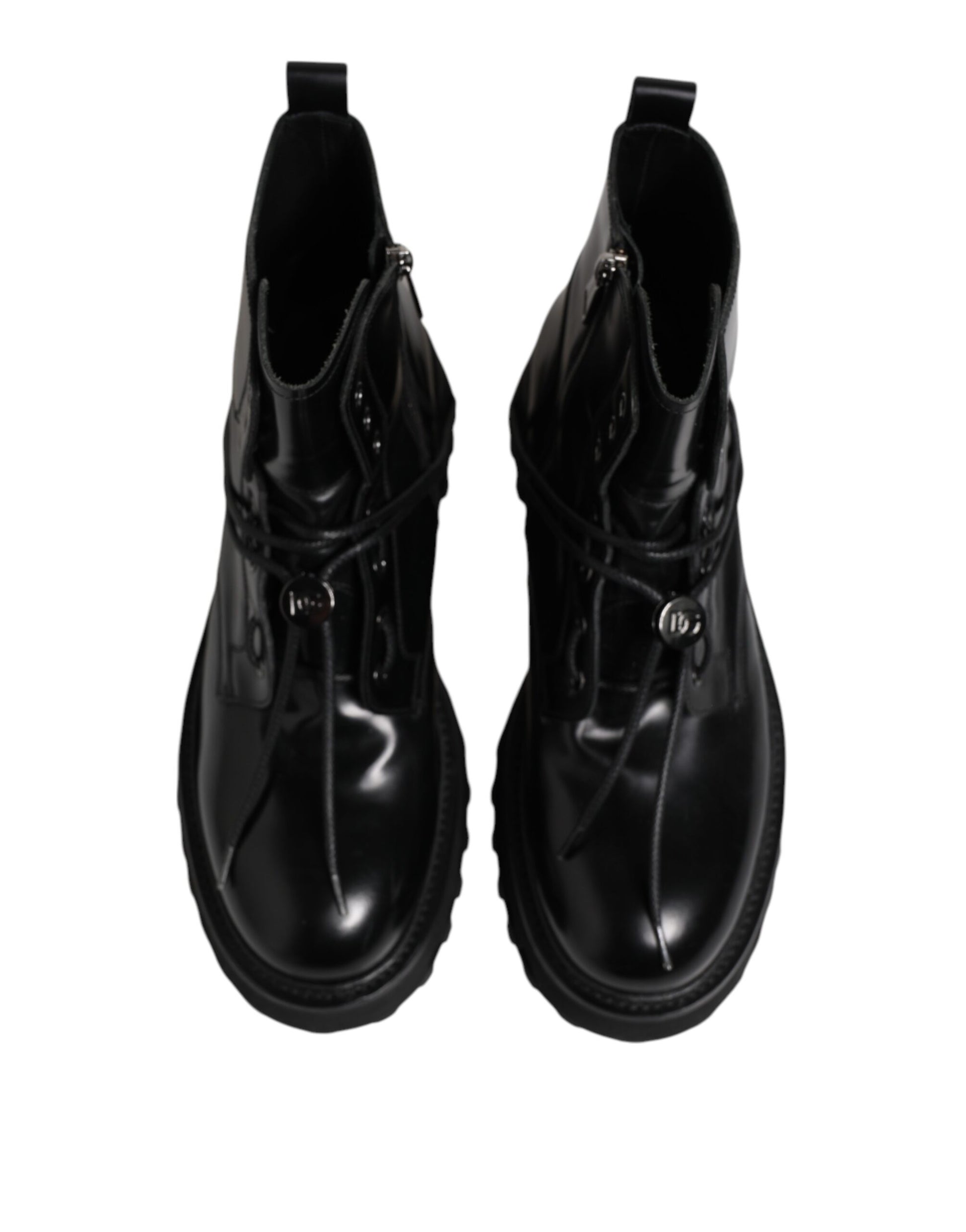 Dolce & Gabbana Black Leather Logo Ankle Boots Lace Up Shoes by Dolce & Gabbana