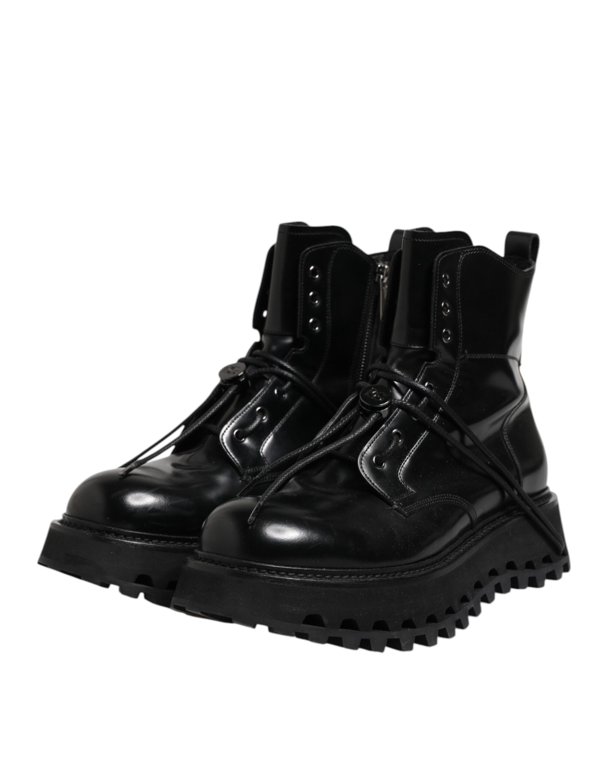 Dolce & Gabbana Black Leather Logo Ankle Boots Lace Up Shoes by Dolce & Gabbana