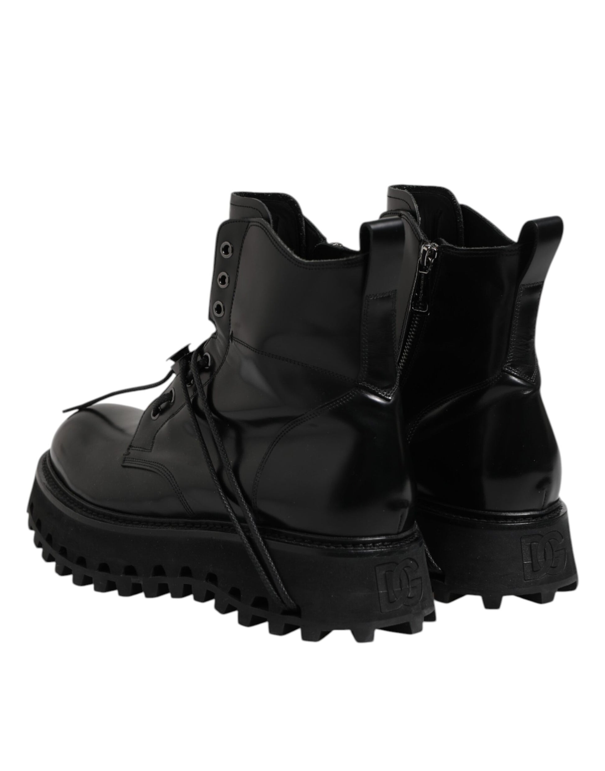 Dolce & Gabbana Black Leather Logo Ankle Boots Lace Up Shoes by Dolce & Gabbana