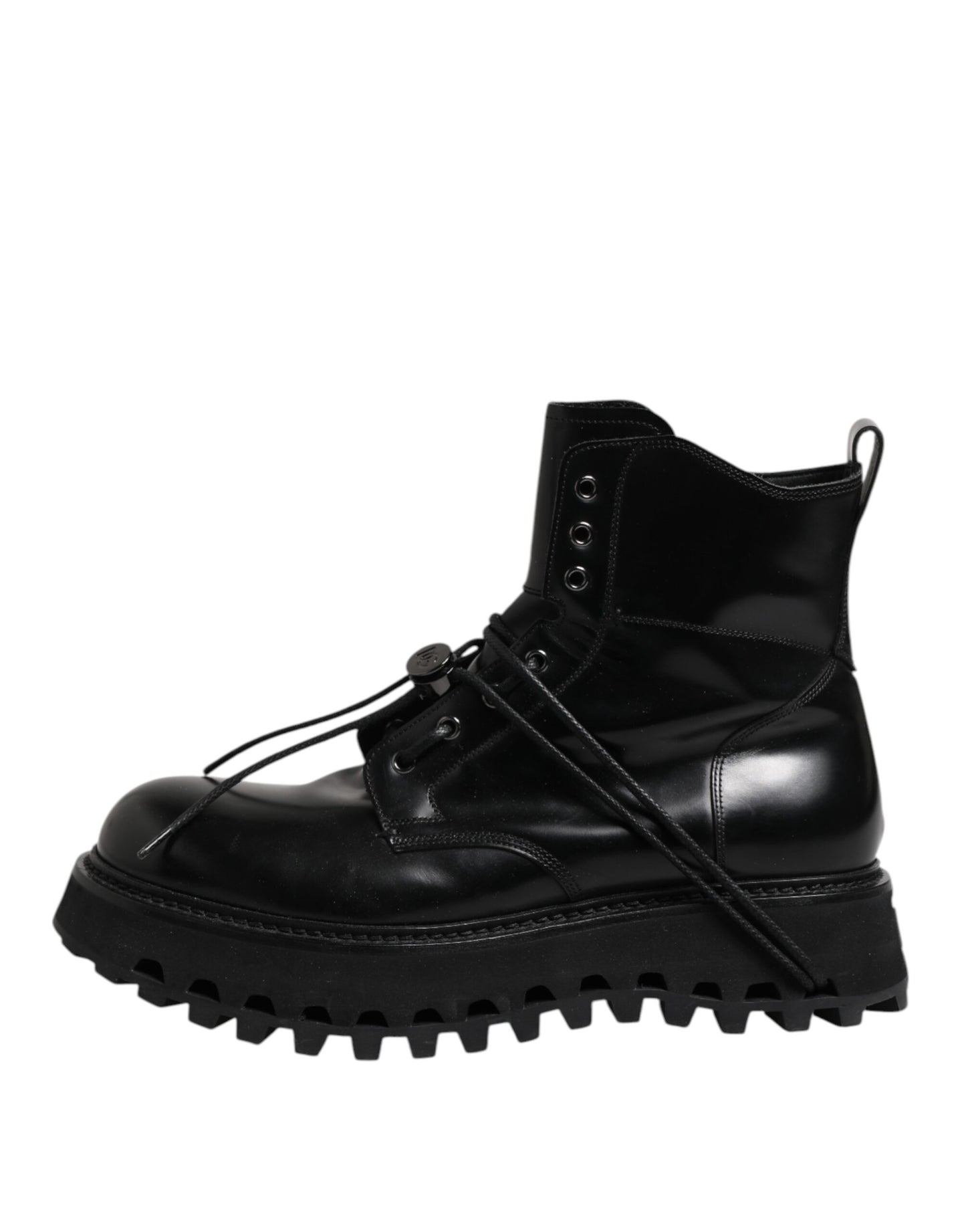 Dolce & Gabbana Black Leather Logo Ankle Boots Lace Up Shoes by Dolce & Gabbana