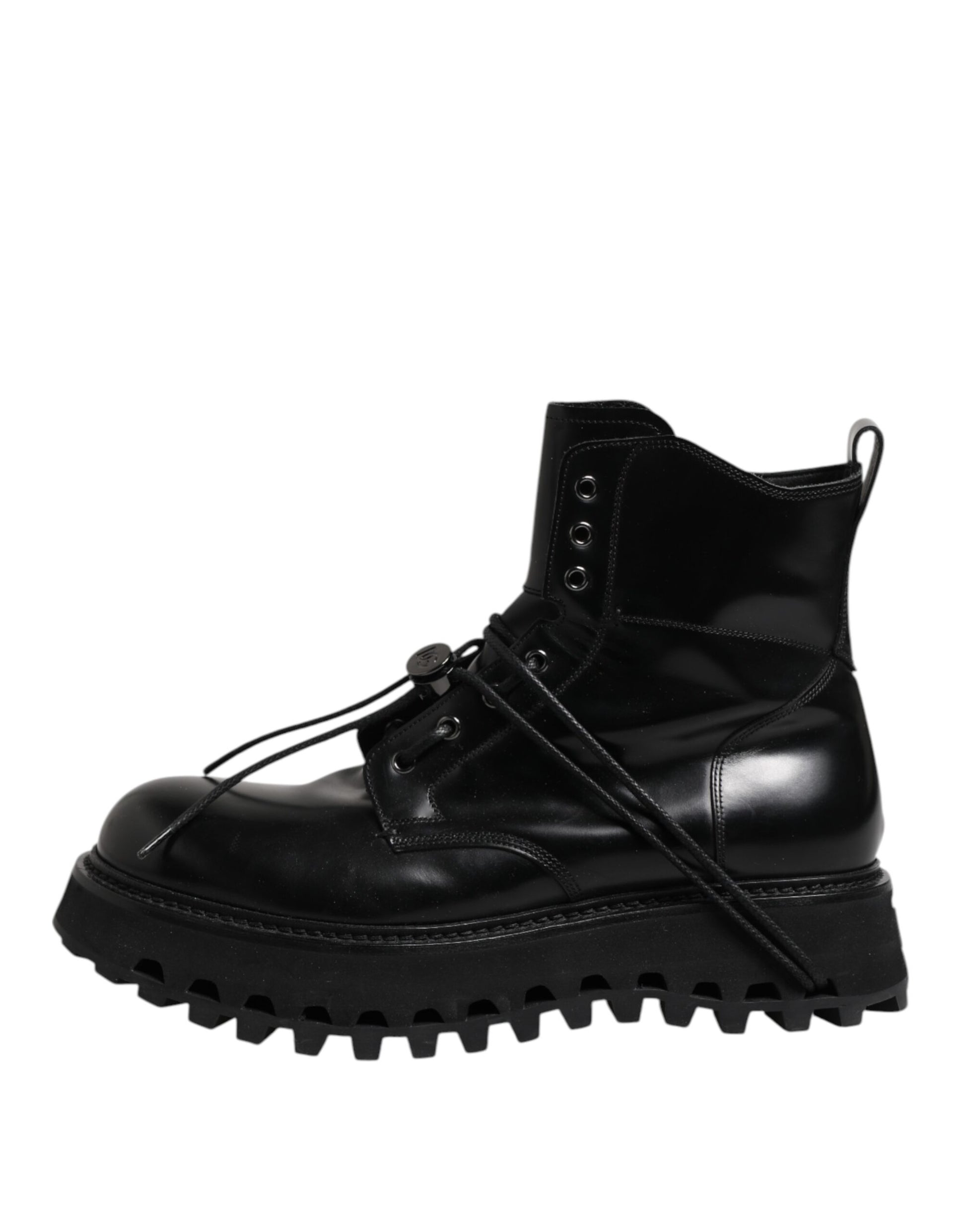 Dolce & Gabbana Black Leather Logo Ankle Boots Lace Up Shoes by Dolce & Gabbana