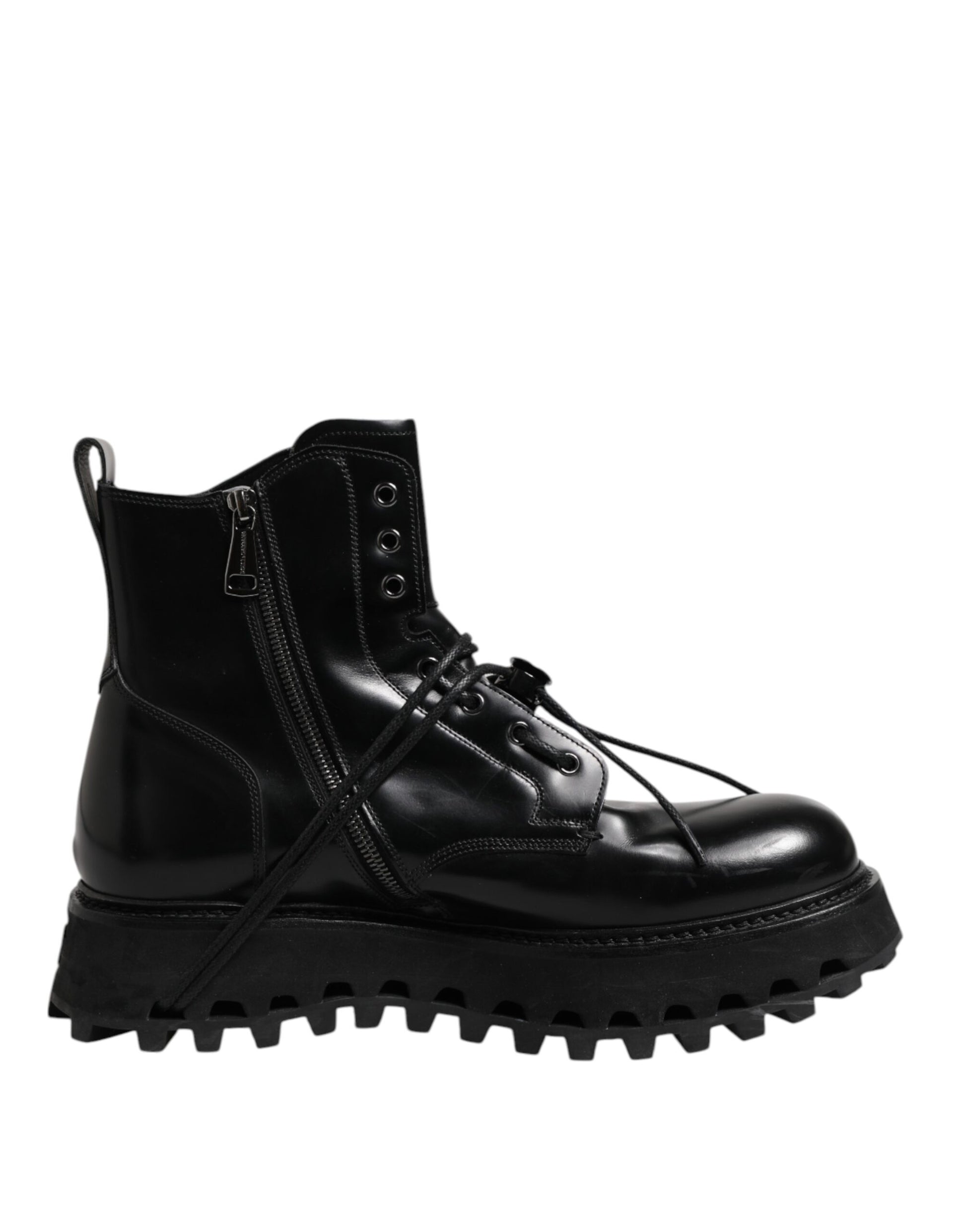 Dolce & Gabbana Black Leather Logo Ankle Boots Lace Up Shoes by Dolce & Gabbana