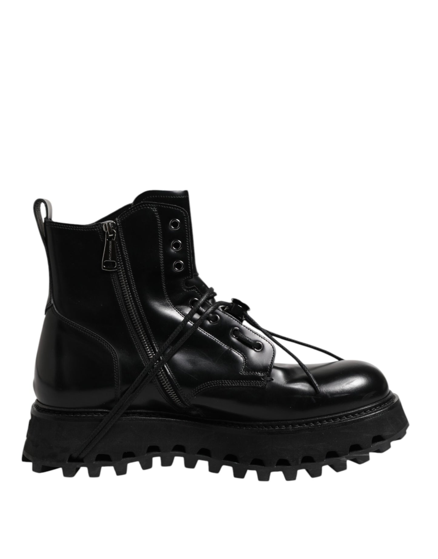 Dolce & Gabbana Black Leather Logo Ankle Boots Lace Up Shoes by Dolce & Gabbana