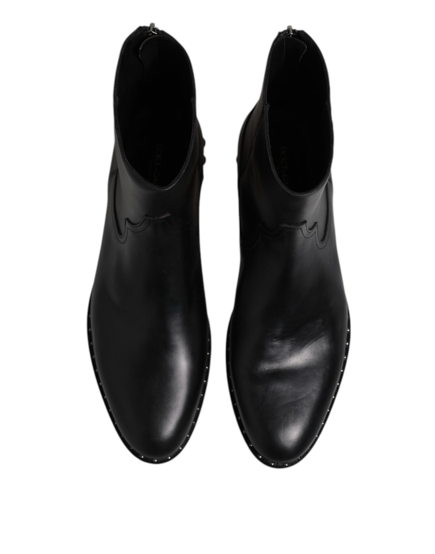 Dolce & Gabbana Black Leather Logo Ankle Boots Studded Shoes by Dolce & Gabbana