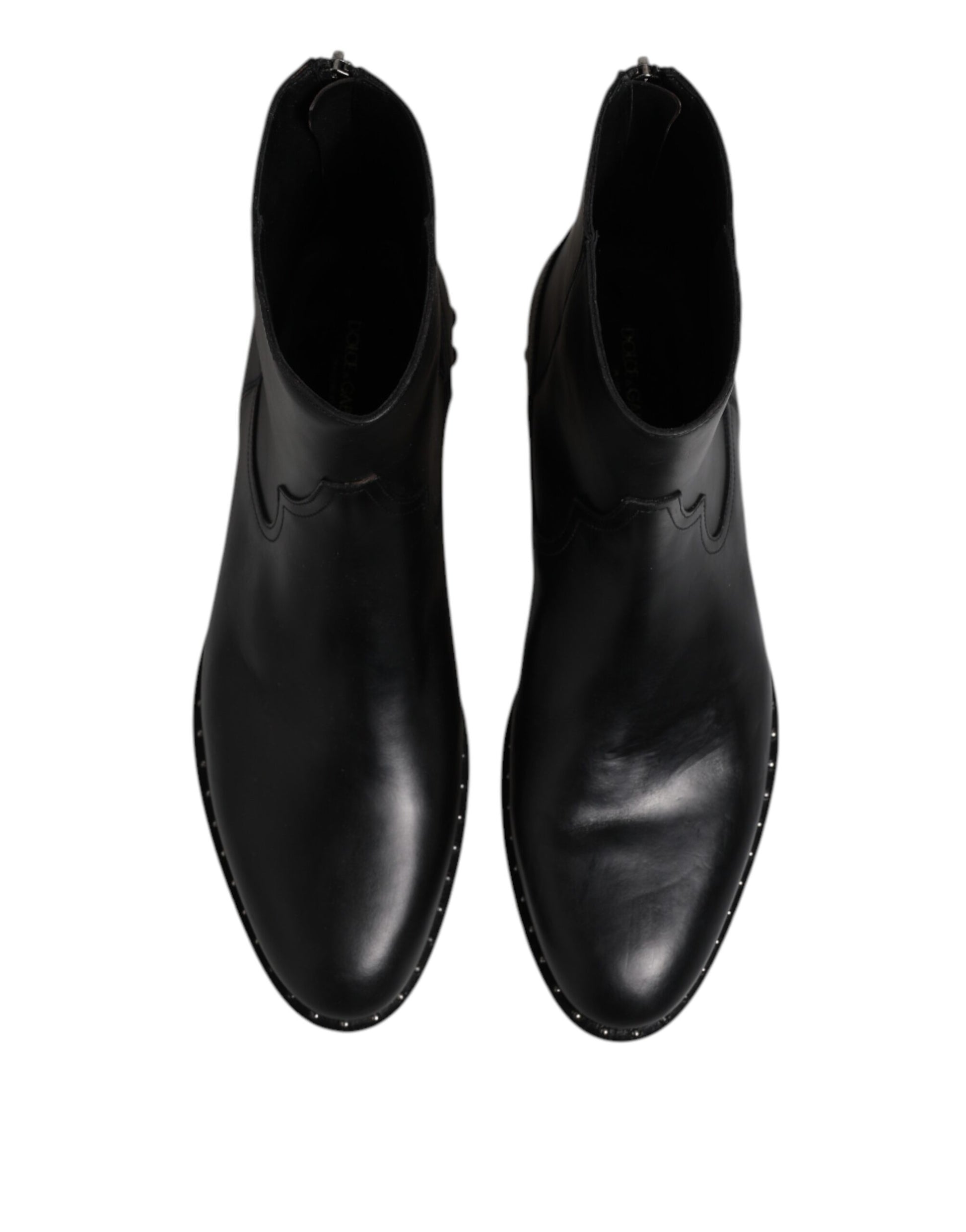 Dolce & Gabbana Black Leather Logo Ankle Boots Studded Shoes by Dolce & Gabbana