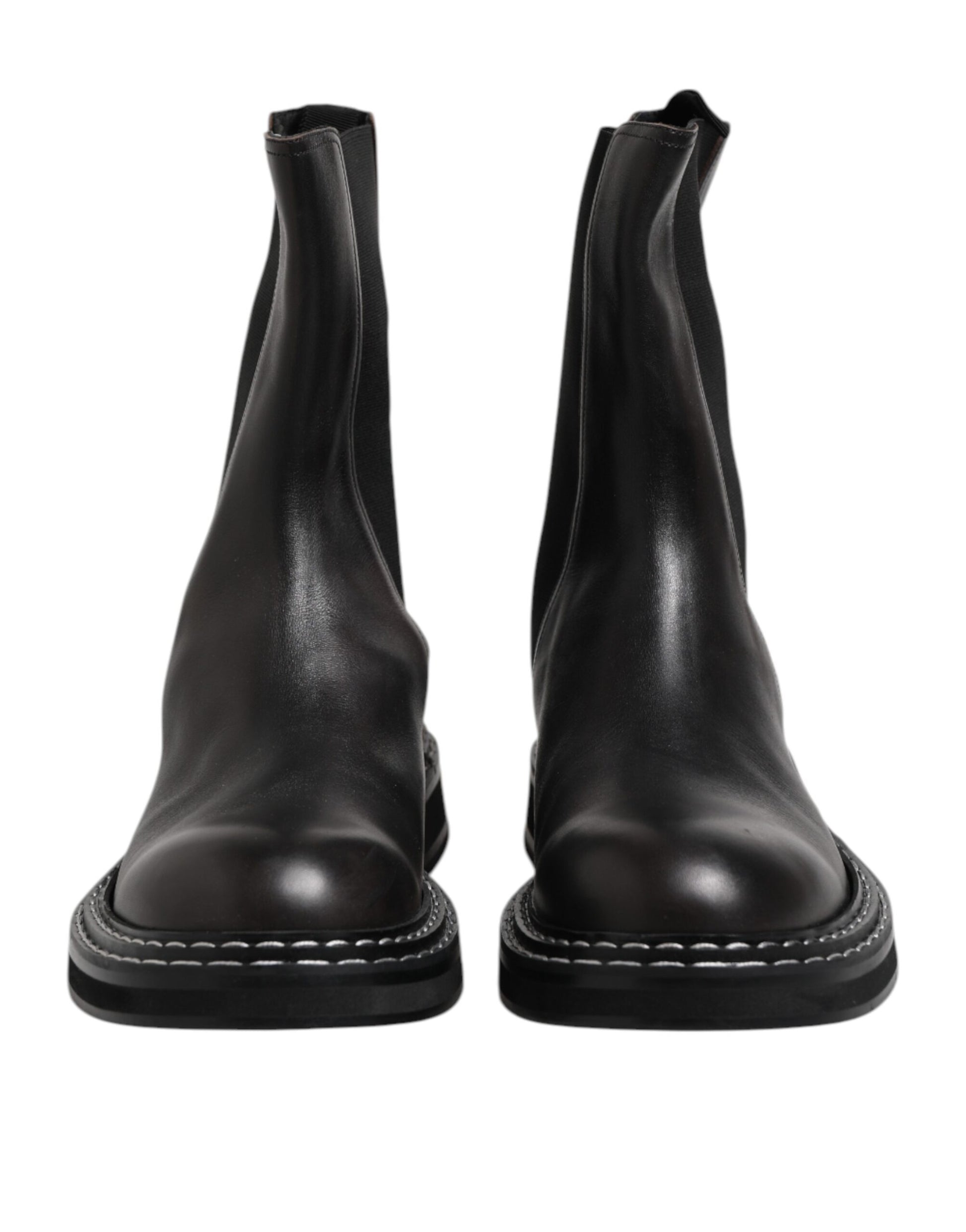 Dolce & Gabbana Black Leather Mid Calf Boots Flats Shoes by Dolce & Gabbana