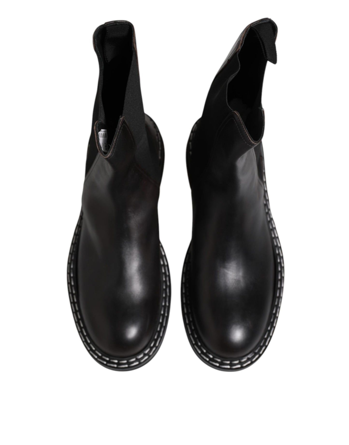 Dolce & Gabbana Black Leather Mid Calf Boots Flats Shoes by Dolce & Gabbana
