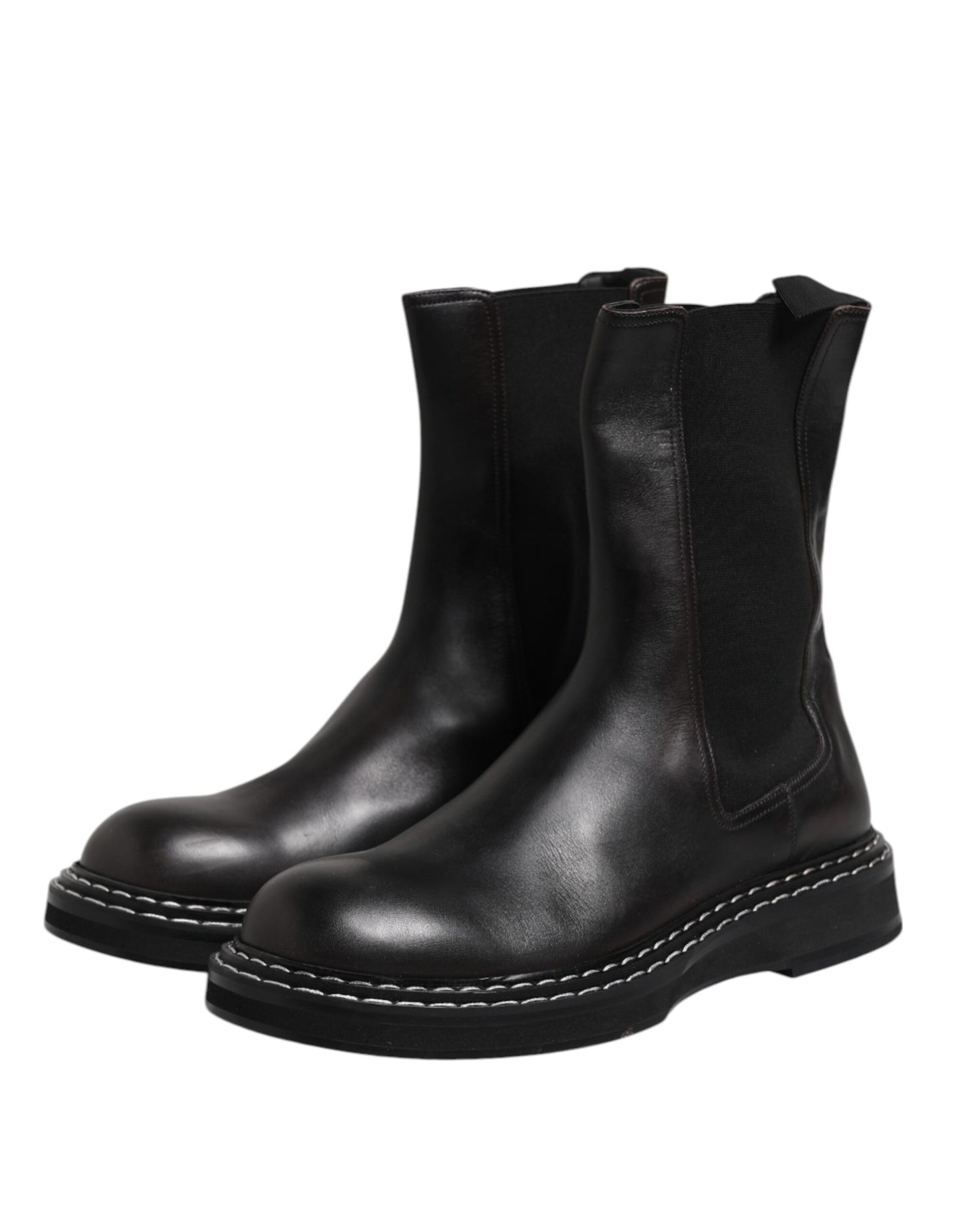 Dolce & Gabbana Black Leather Mid Calf Boots Flats Shoes by Dolce & Gabbana