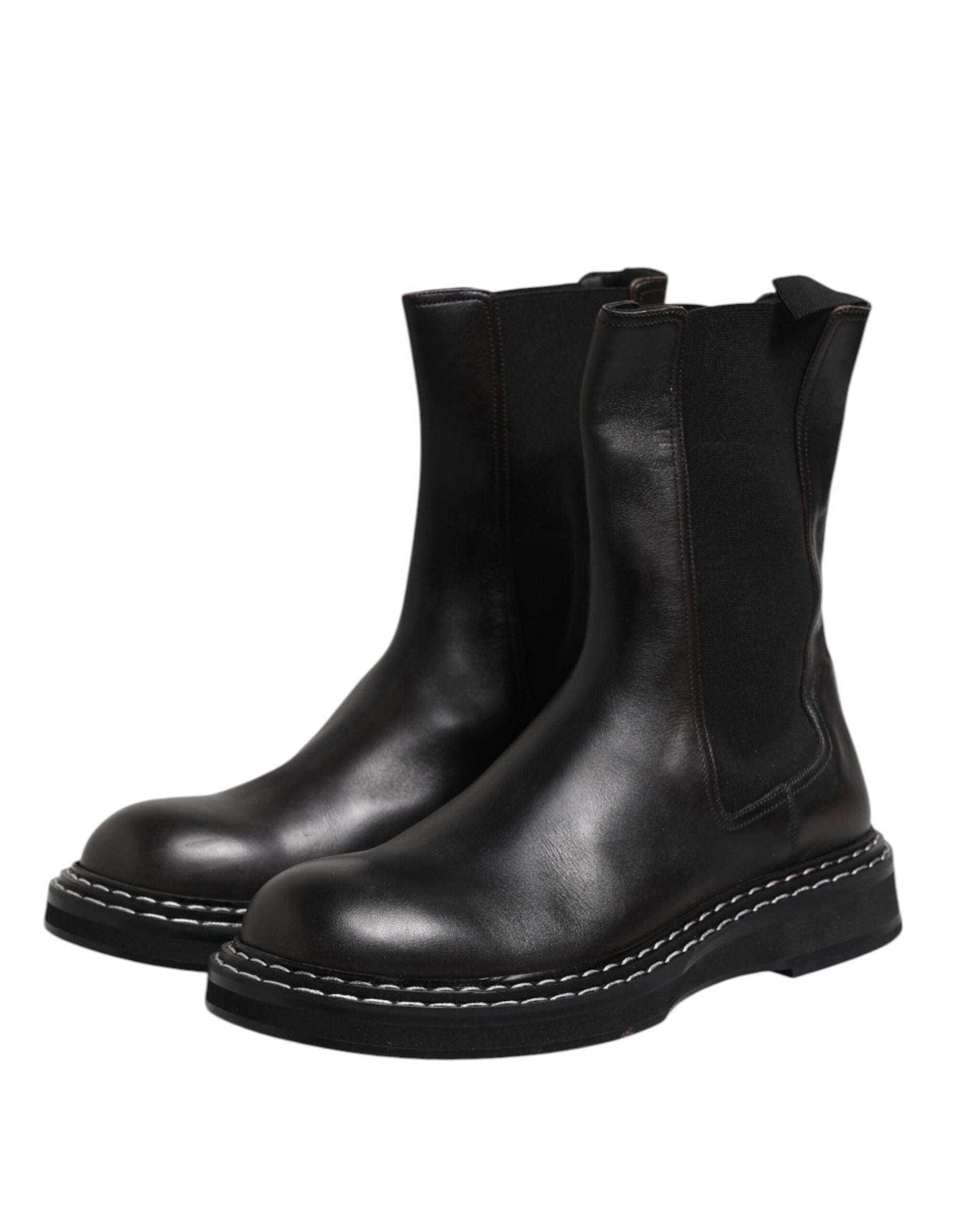 Dolce & Gabbana Black Leather Mid Calf Boots Flats Shoes by Dolce & Gabbana