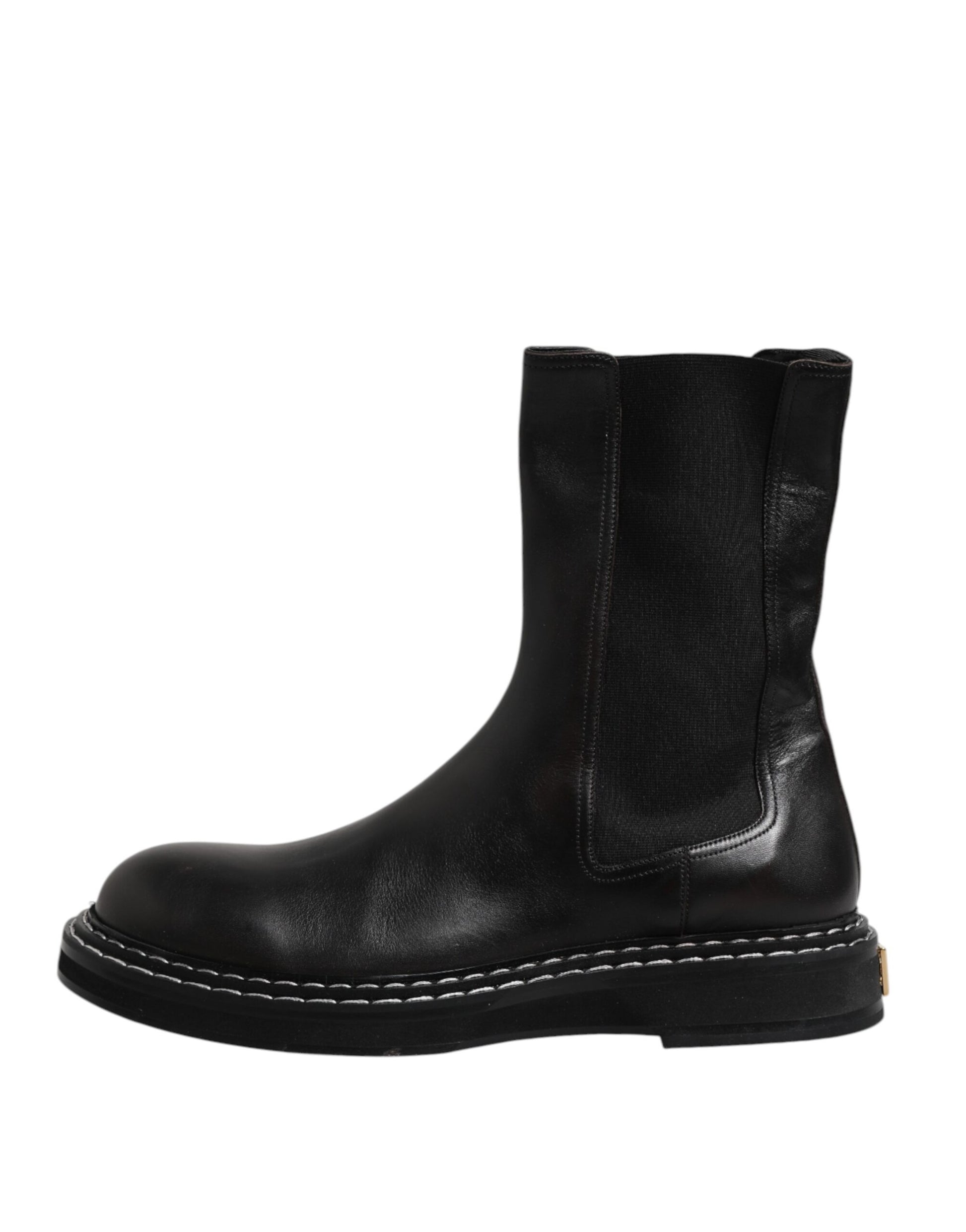 Dolce & Gabbana Black Leather Mid Calf Boots Flats Shoes by Dolce & Gabbana