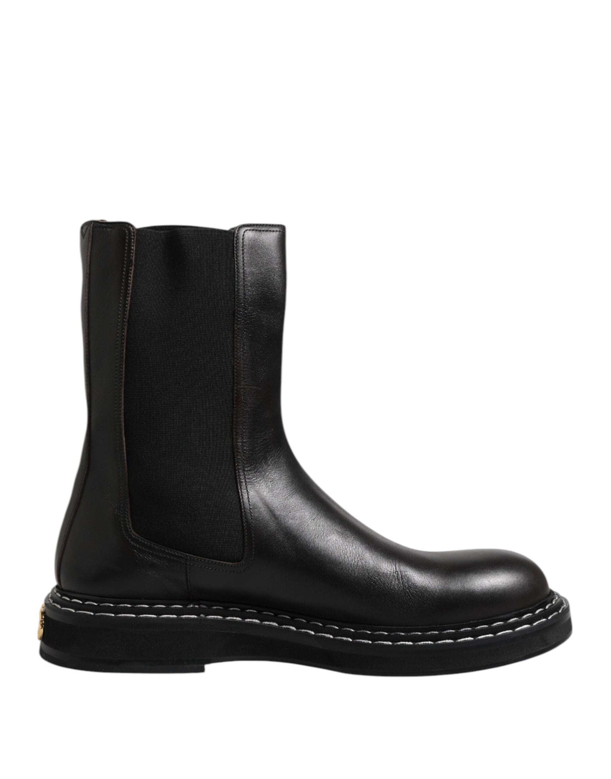 Dolce & Gabbana Black Leather Mid Calf Boots Flats Shoes by Dolce & Gabbana