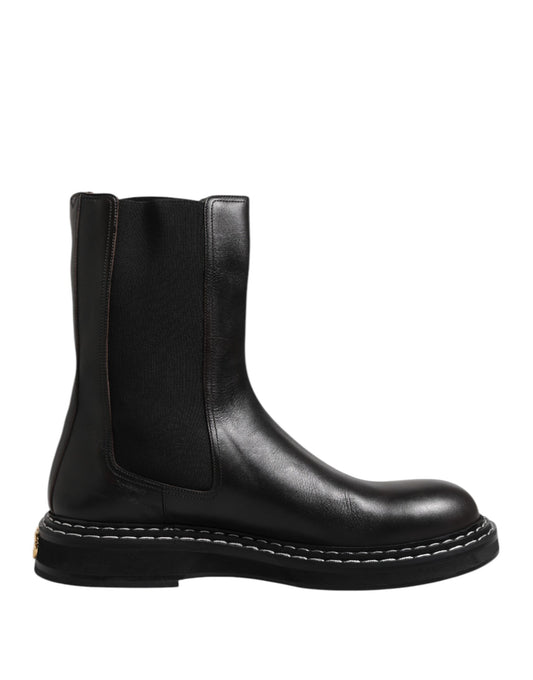 Dolce & Gabbana Black Leather Mid Calf Boots Flats Shoes by Dolce & Gabbana