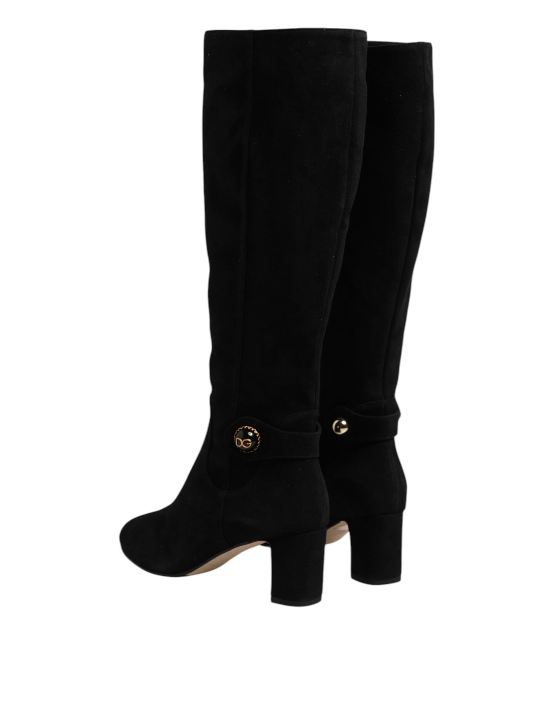 Dolce & Gabbana Black Suede Leather Knee High Boots Shoes by Dolce & Gabbana