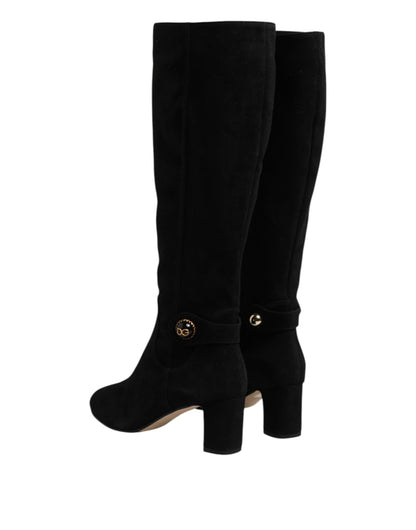 Dolce & Gabbana Black Suede Leather Knee High Boots Shoes by Dolce & Gabbana