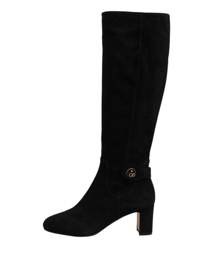 Dolce & Gabbana Black Suede Leather Knee High Boots Shoes by Dolce & Gabbana