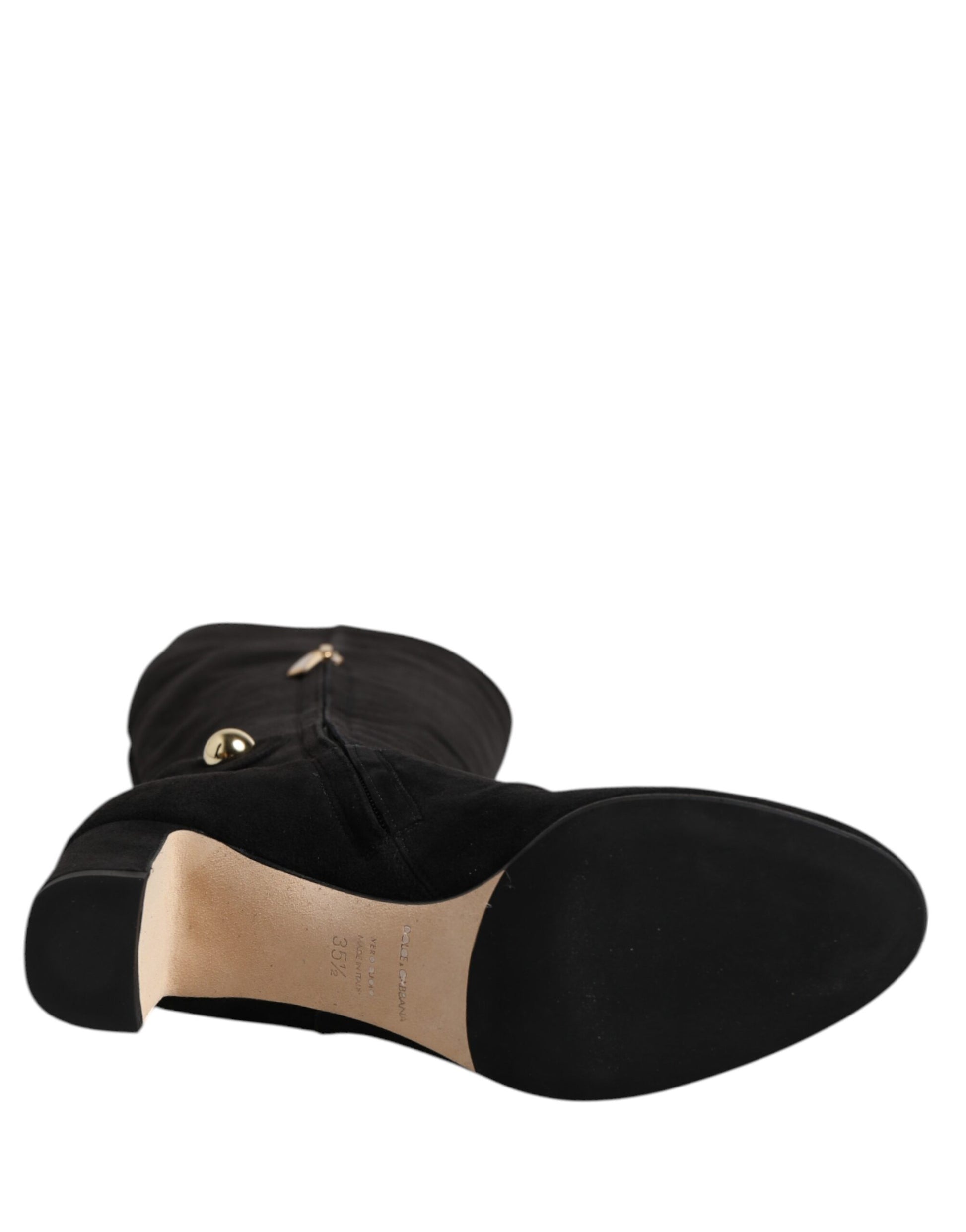 Dolce & Gabbana Black Suede Leather Knee High Boots Shoes by Dolce & Gabbana