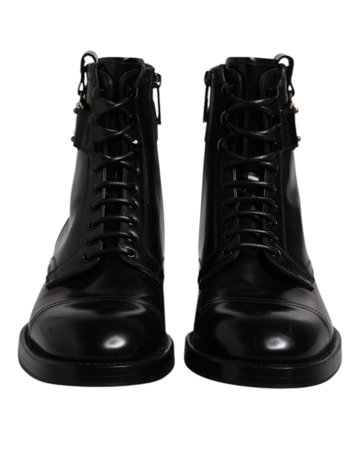 Dolce & Gabbana Black Leather Mid Calf Boots Lace Up Shoes by Dolce & Gabbana