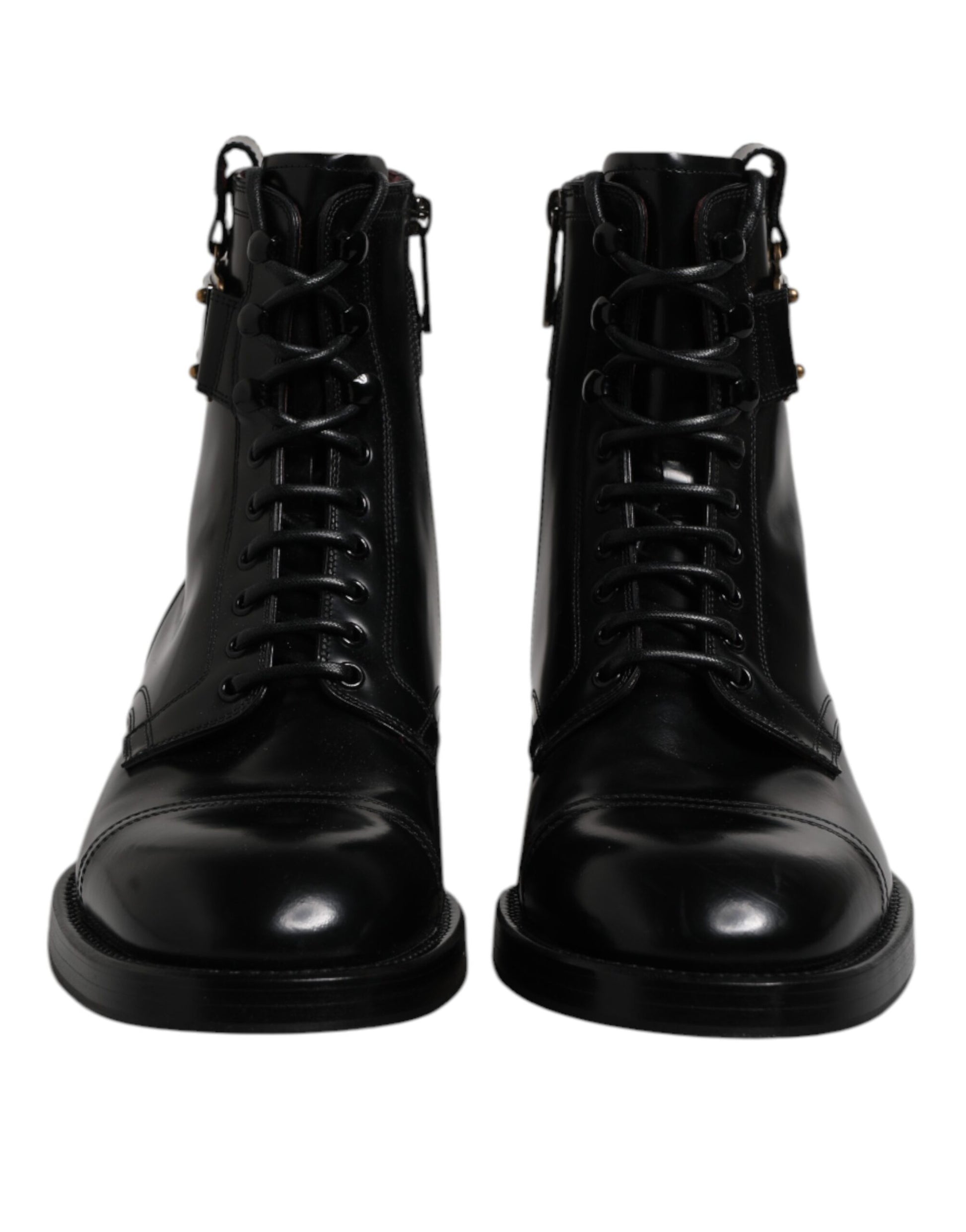 Dolce & Gabbana Black Leather Mid Calf Boots Lace Up Shoes by Dolce & Gabbana
