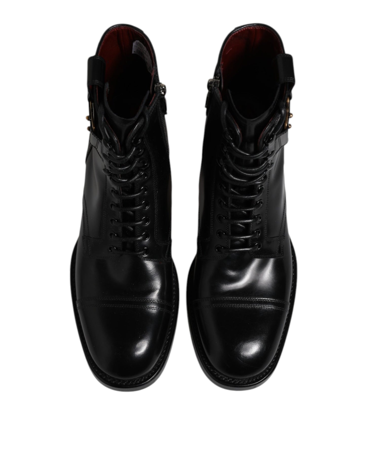 Dolce & Gabbana Black Leather Mid Calf Boots Lace Up Shoes by Dolce & Gabbana