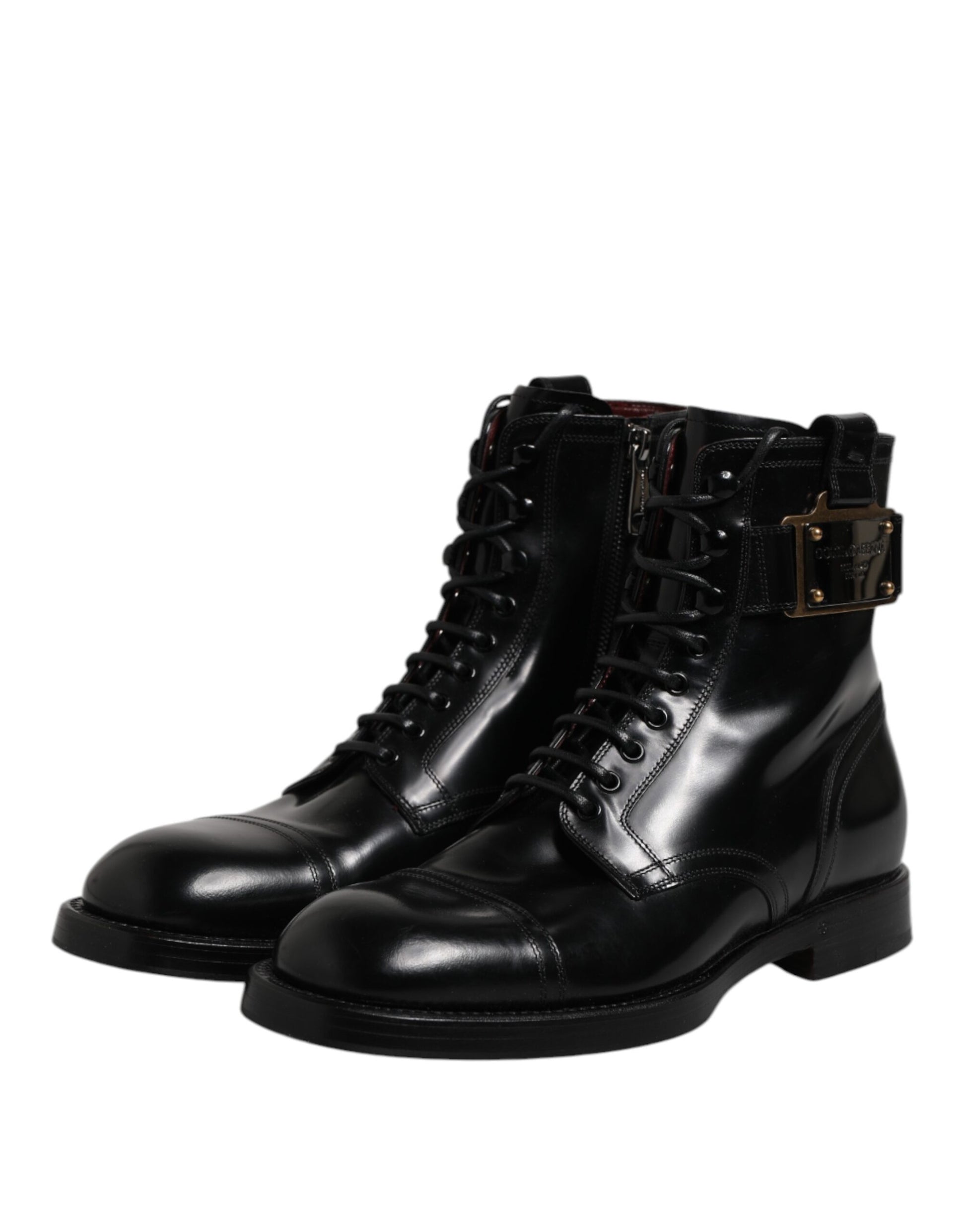 Dolce & Gabbana Black Leather Mid Calf Boots Lace Up Shoes by Dolce & Gabbana