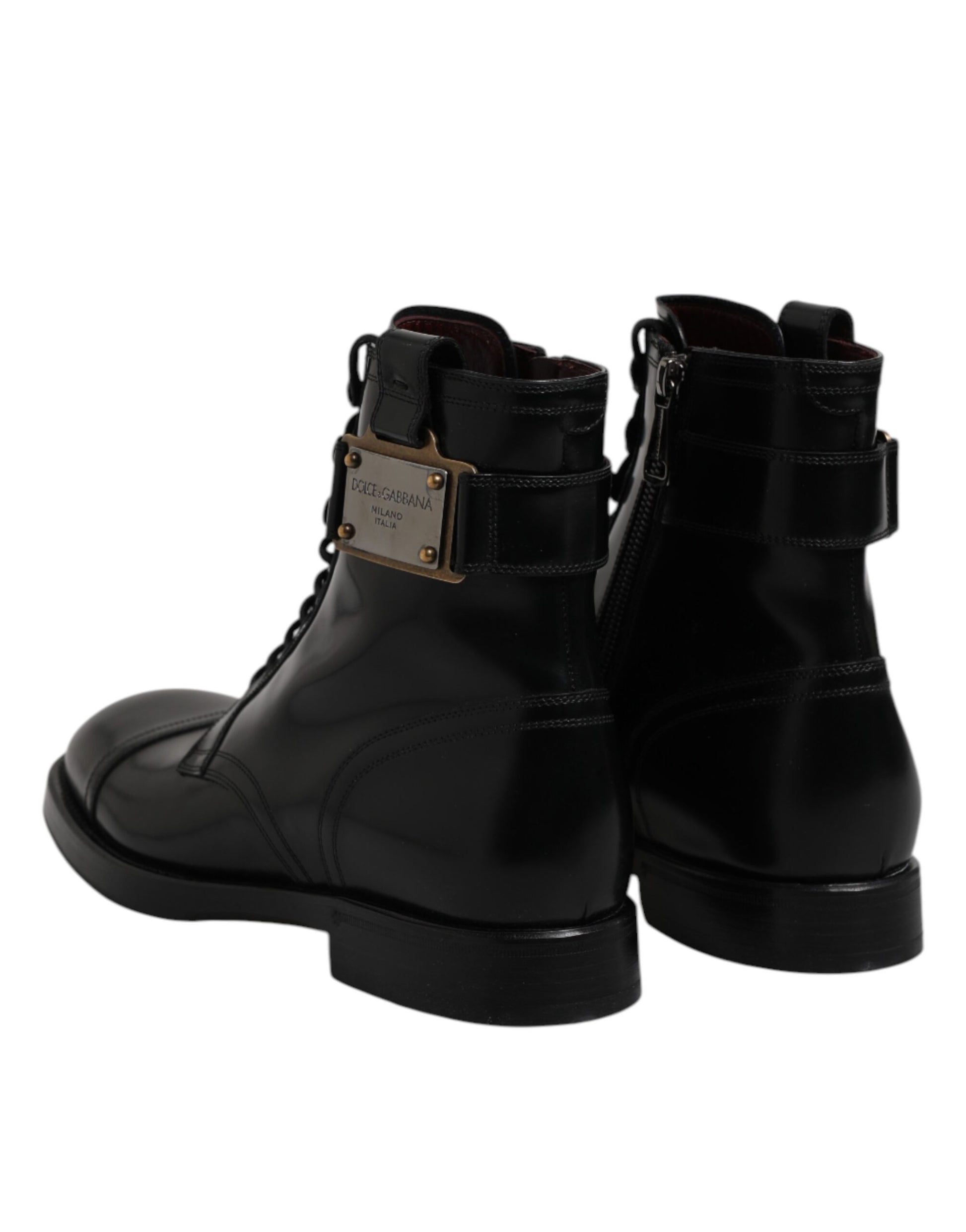 Dolce & Gabbana Black Leather Mid Calf Boots Lace Up Shoes by Dolce & Gabbana