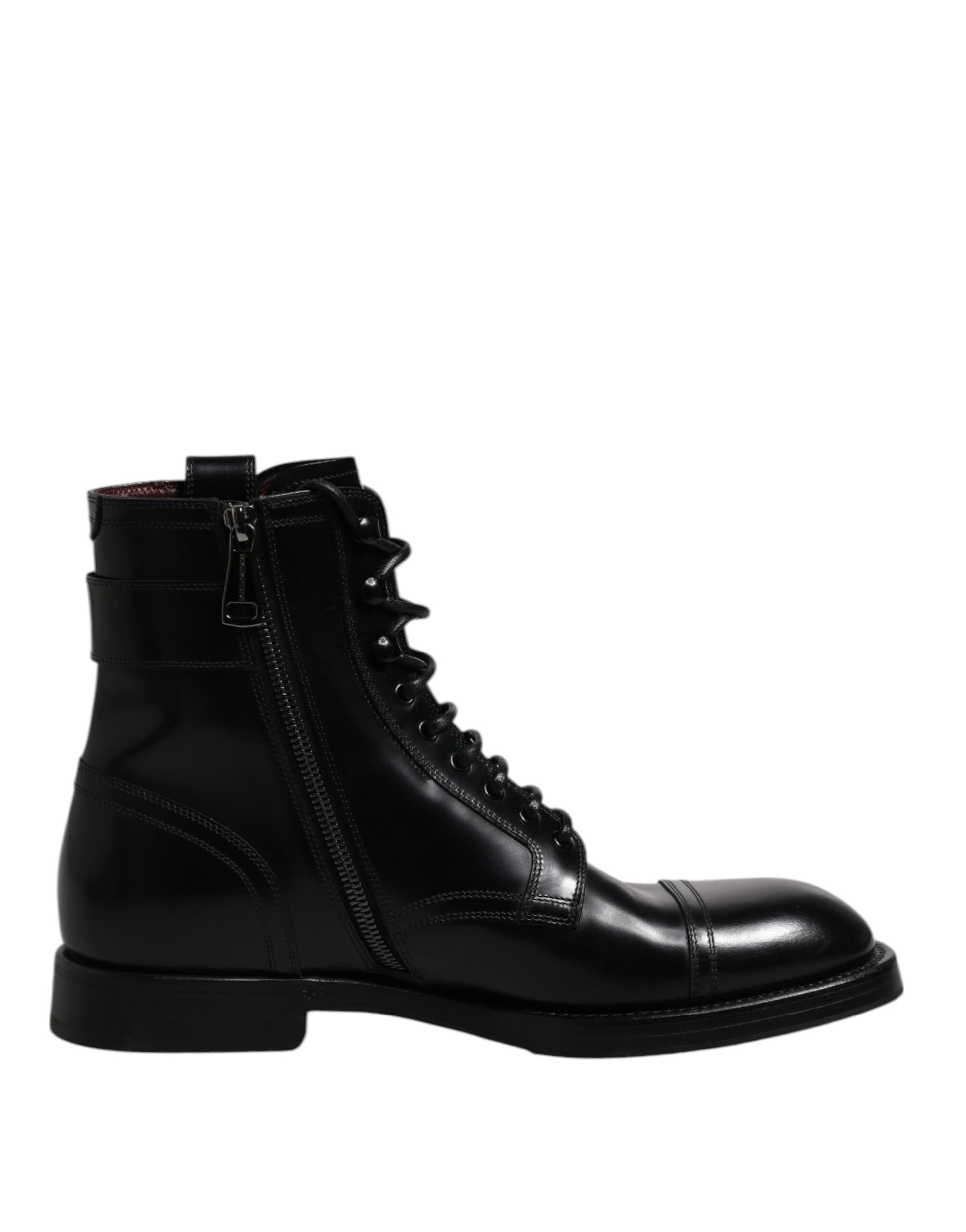 Dolce & Gabbana Black Leather Mid Calf Boots Lace Up Shoes by Dolce & Gabbana