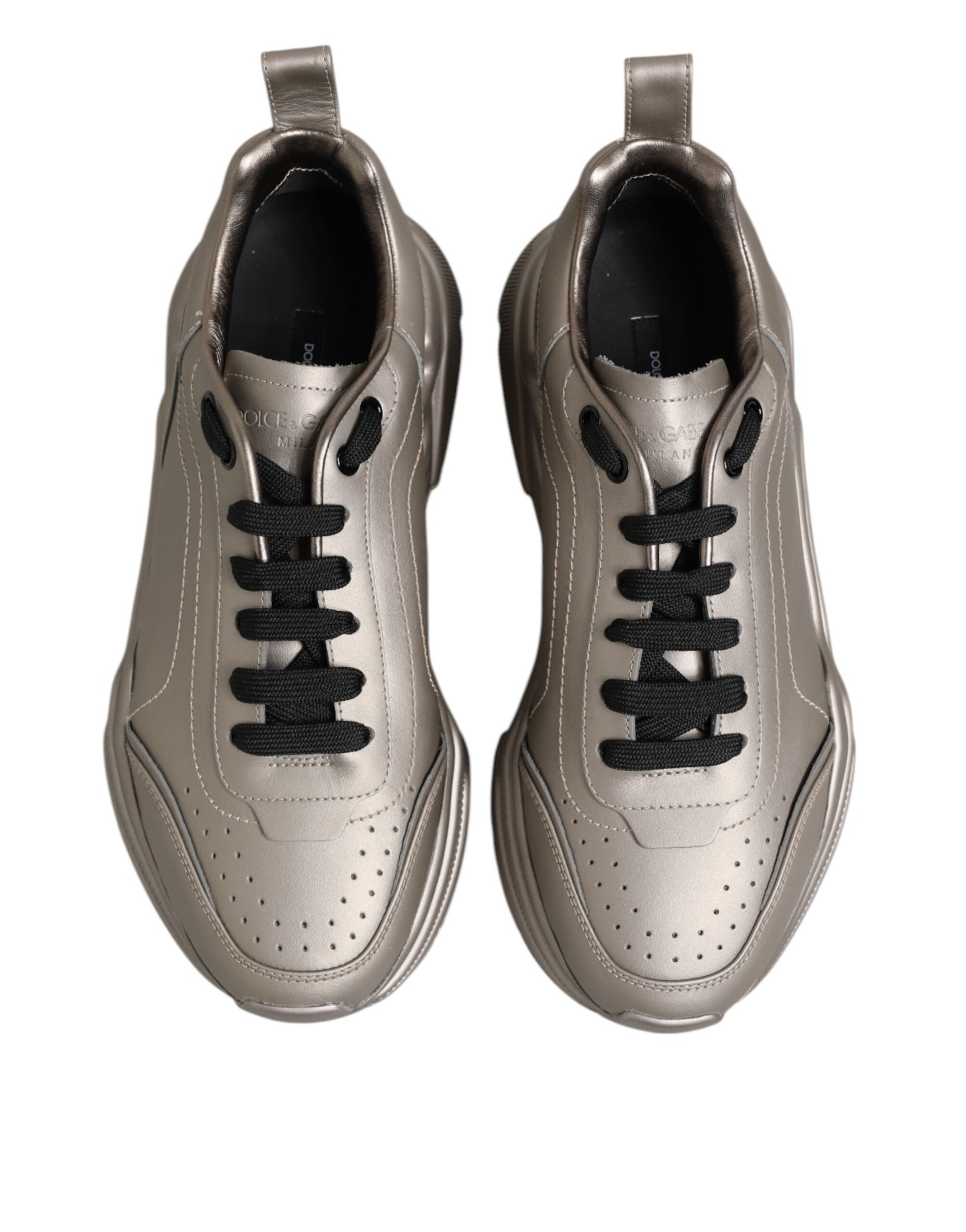 Dolce & Gabbana Silver DAYMASTER Leather Men Sneakers Shoes by Dolce & Gabbana