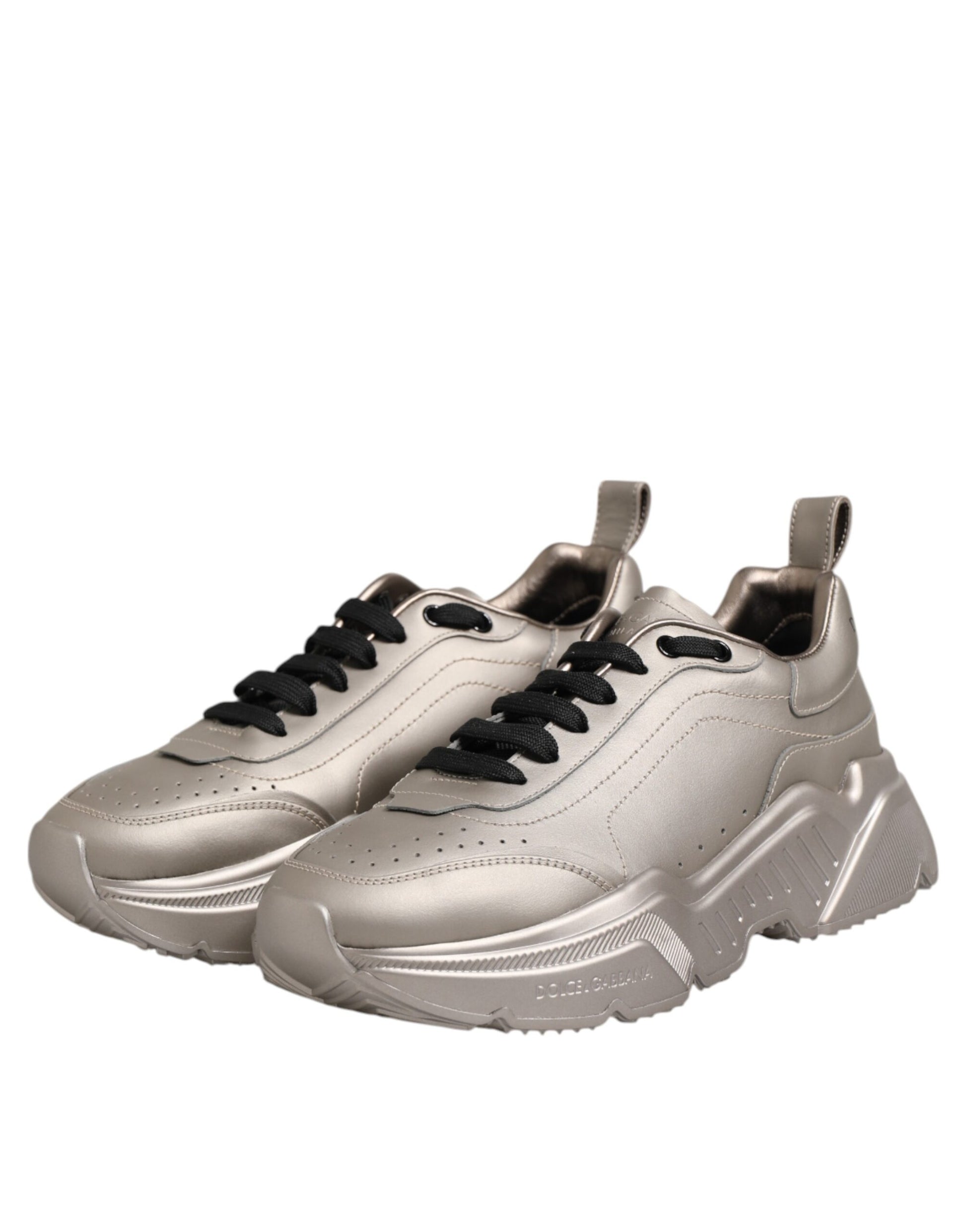 Dolce & Gabbana Silver DAYMASTER Leather Men Sneakers Shoes by Dolce & Gabbana