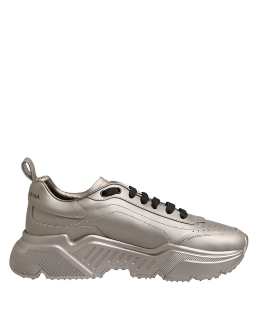 Dolce & Gabbana Silver DAYMASTER Leather Men Sneakers Shoes by Dolce & Gabbana
