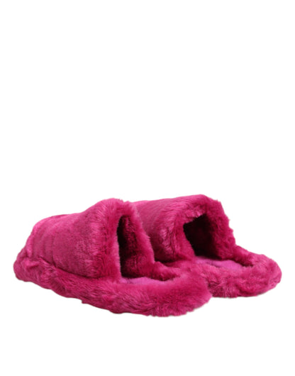 Sandales plates en fausse fourrure acrylique rose Dolce &amp; Gabbana pour homme