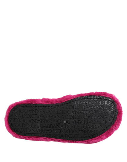 Sandales plates en fausse fourrure acrylique rose Dolce &amp; Gabbana pour homme