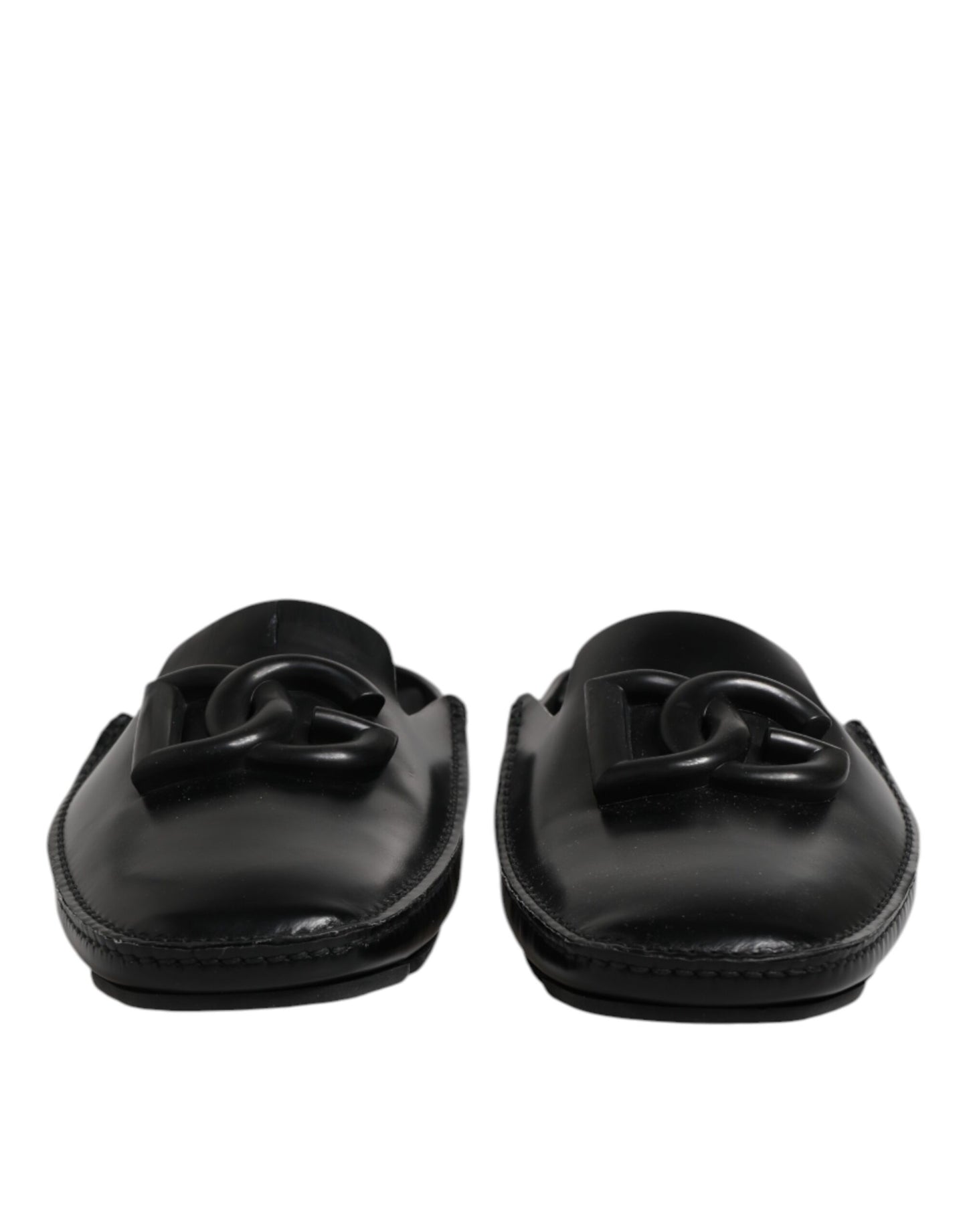 Sandales à enfiler en cuir noir avec logo Dolce &amp; Gabbana pour homme
