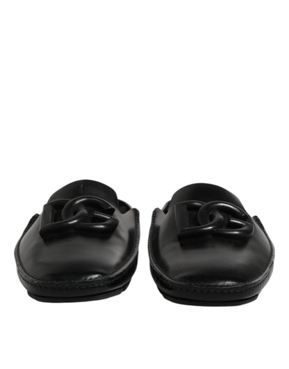 Sandales à enfiler en cuir noir avec logo Dolce &amp; Gabbana pour homme
