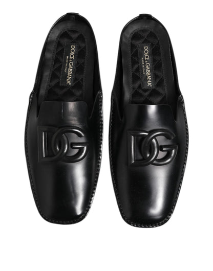Sandales à enfiler en cuir noir avec logo Dolce &amp; Gabbana pour homme