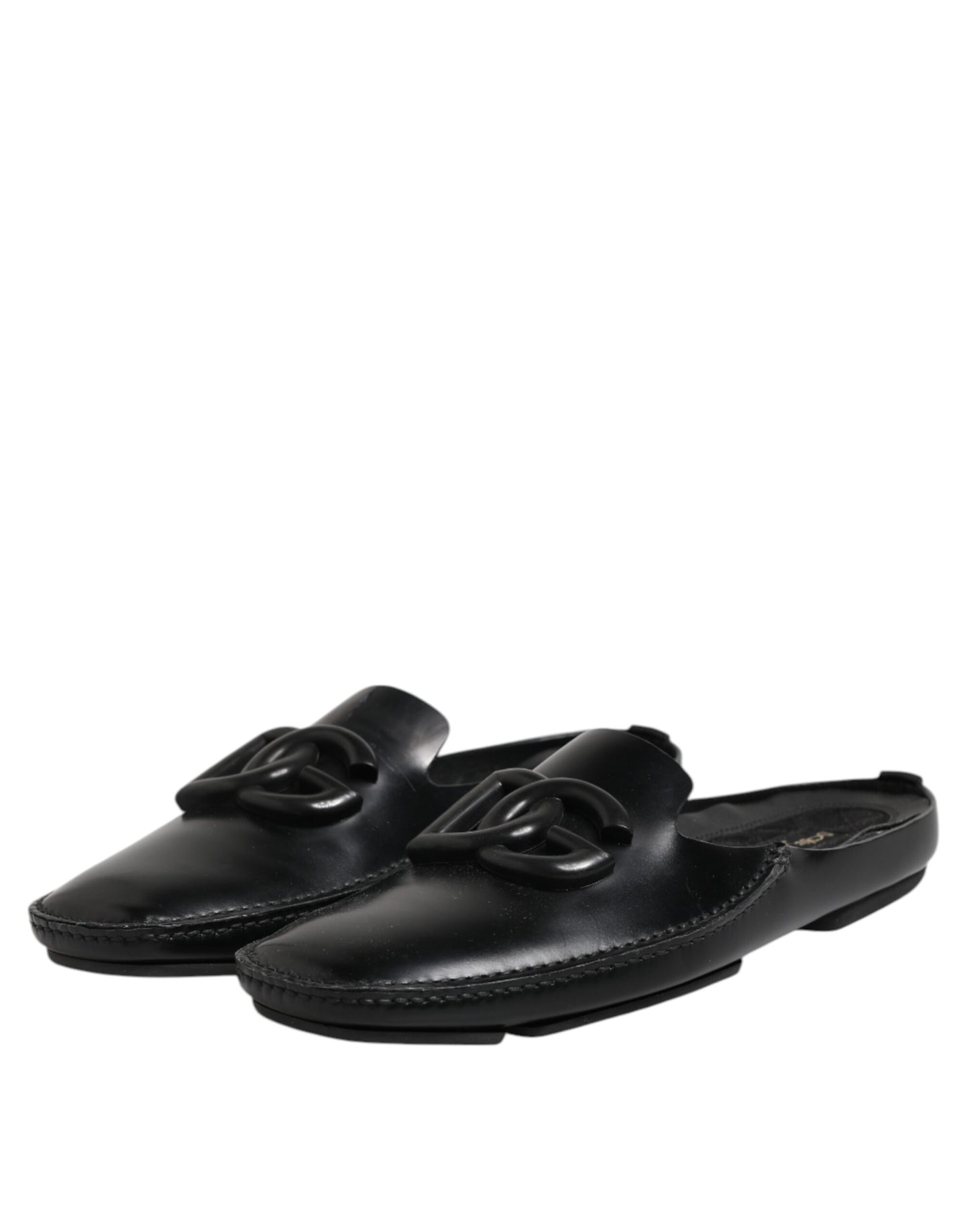 Sandales à enfiler en cuir noir avec logo Dolce &amp; Gabbana pour homme