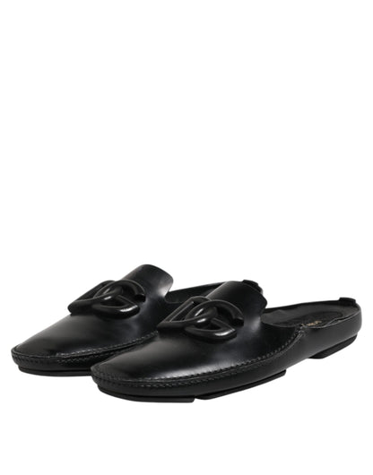 Sandales à enfiler en cuir noir avec logo Dolce &amp; Gabbana pour homme