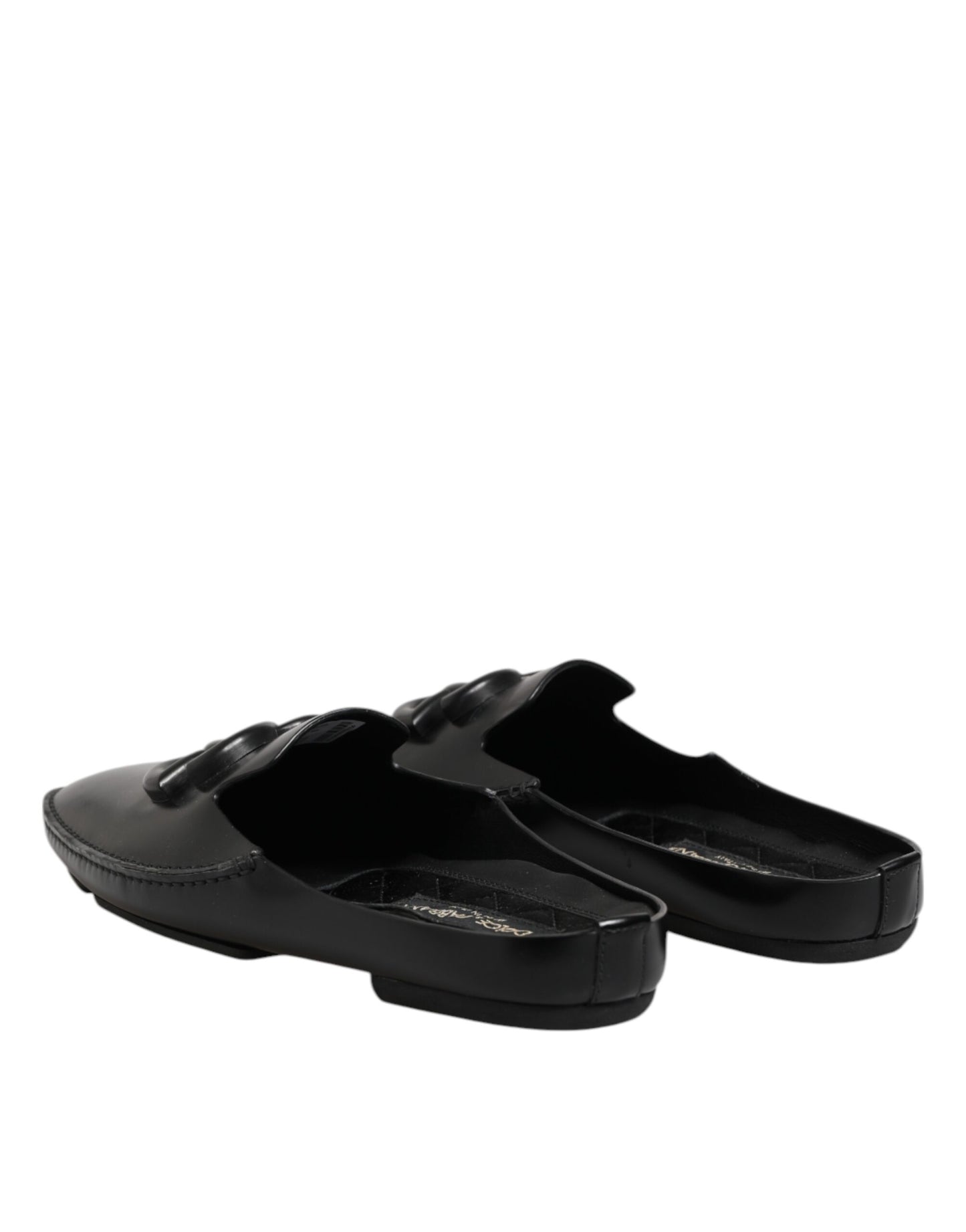 Sandales à enfiler en cuir noir avec logo Dolce &amp; Gabbana pour homme