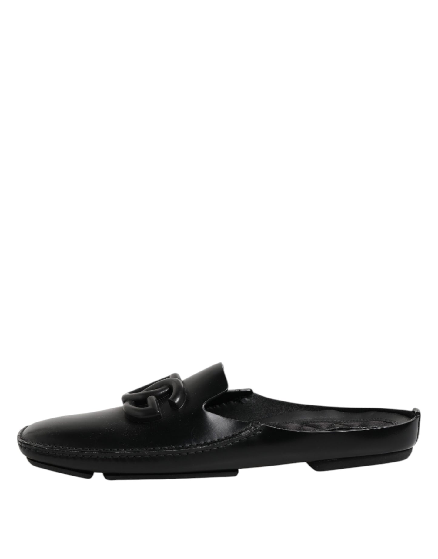 Sandales à enfiler en cuir noir avec logo Dolce &amp; Gabbana pour homme