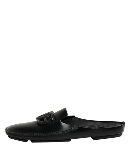 Sandales à enfiler en cuir noir avec logo Dolce &amp; Gabbana pour homme
