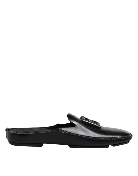 Sandales à enfiler en cuir noir avec logo Dolce &amp; Gabbana pour homme